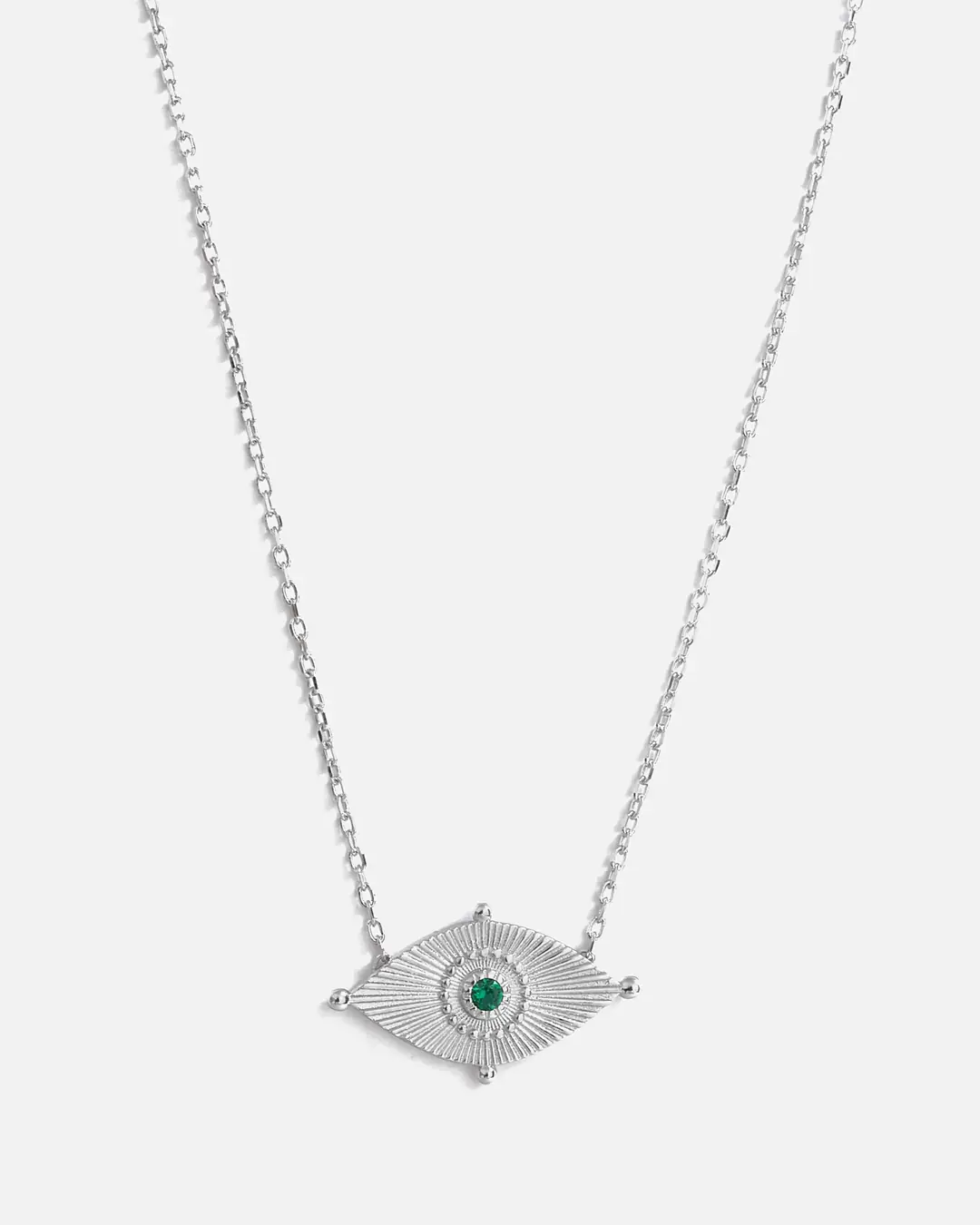 Green Zircon Stone-set Silver Eye Necklace