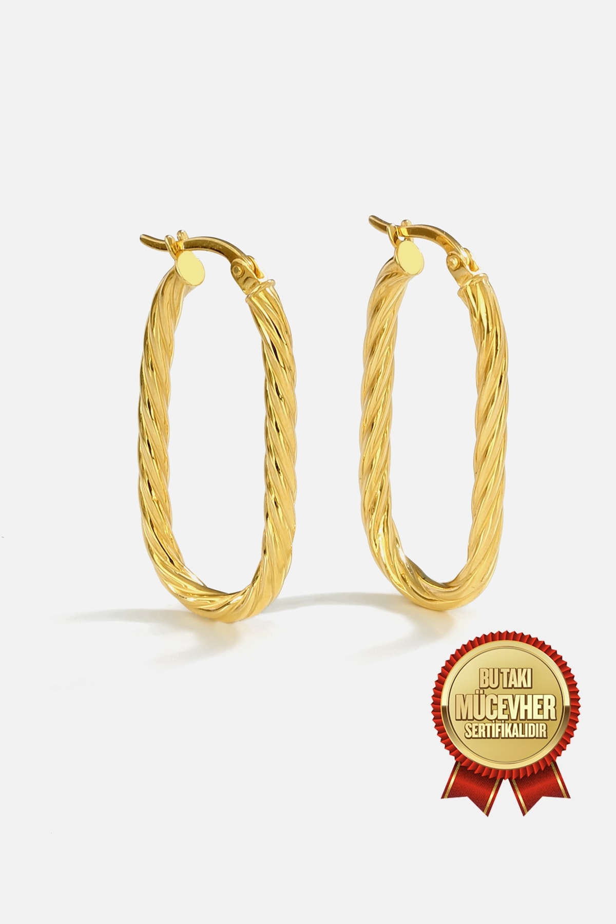 Mikron Altın Kaplama Gümüş Elips Burma Küpe