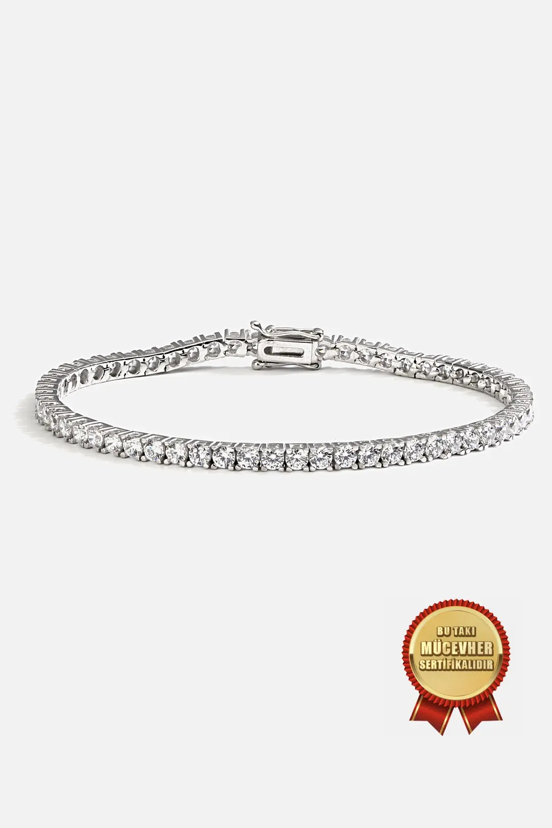 925 K Silver Zircon Stone-set White Gold Plated 3mm Water Way Bracelet