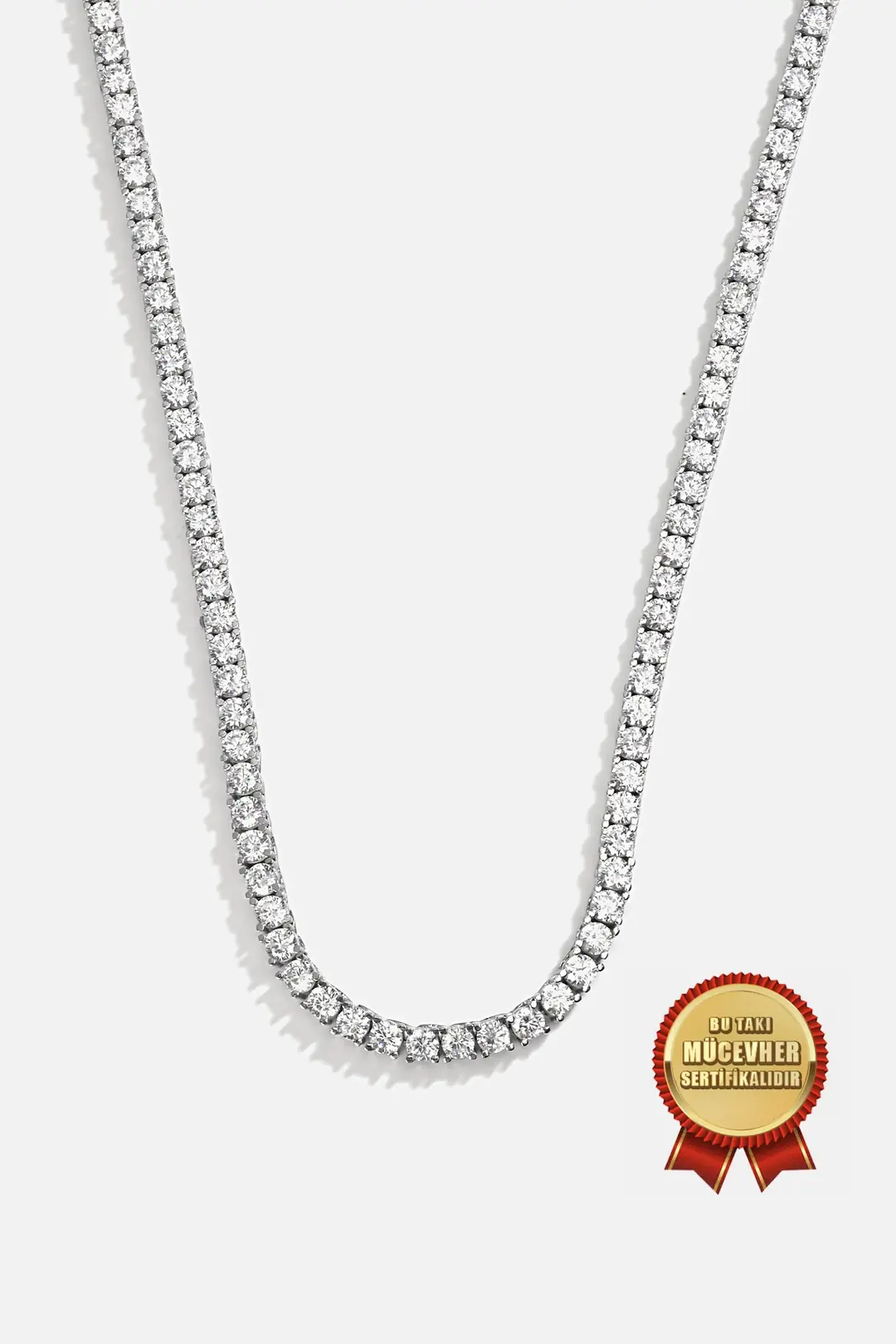 925 K Silver Zircon Stone-set White Gold Plated 3mm Water Way Necklace