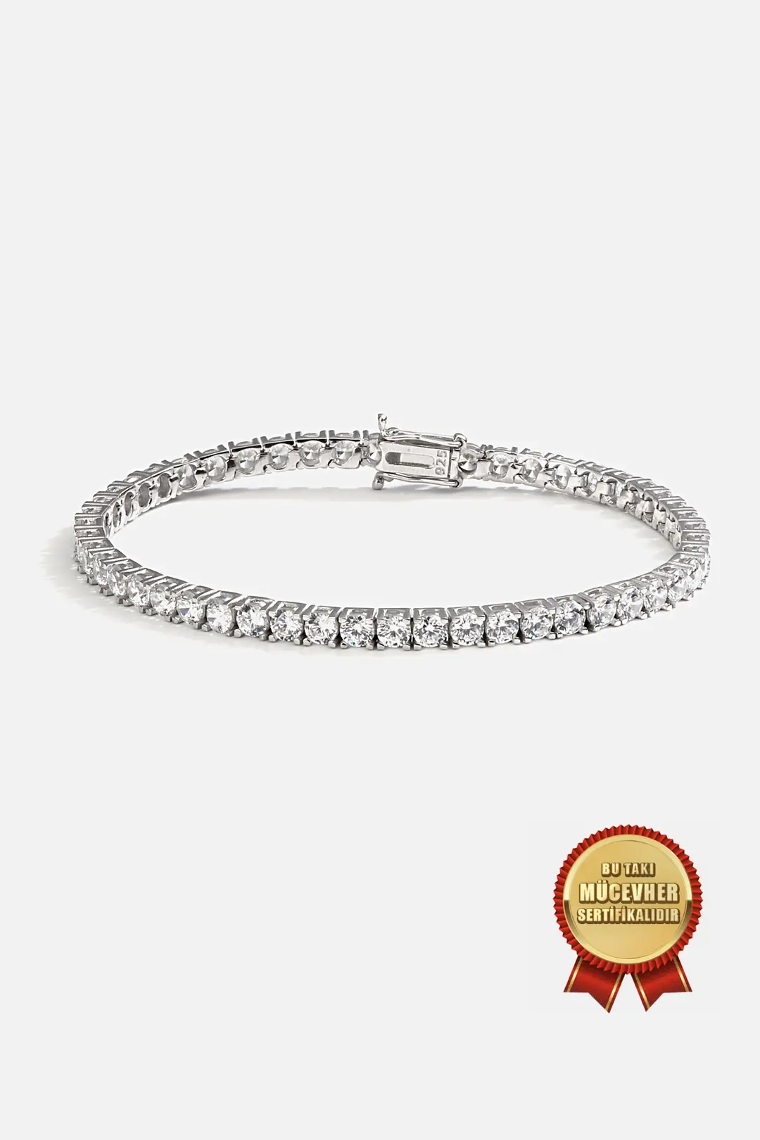 925 K Silver Zircon Stone-set White Gold Plated 4mm Water Way Bracelet