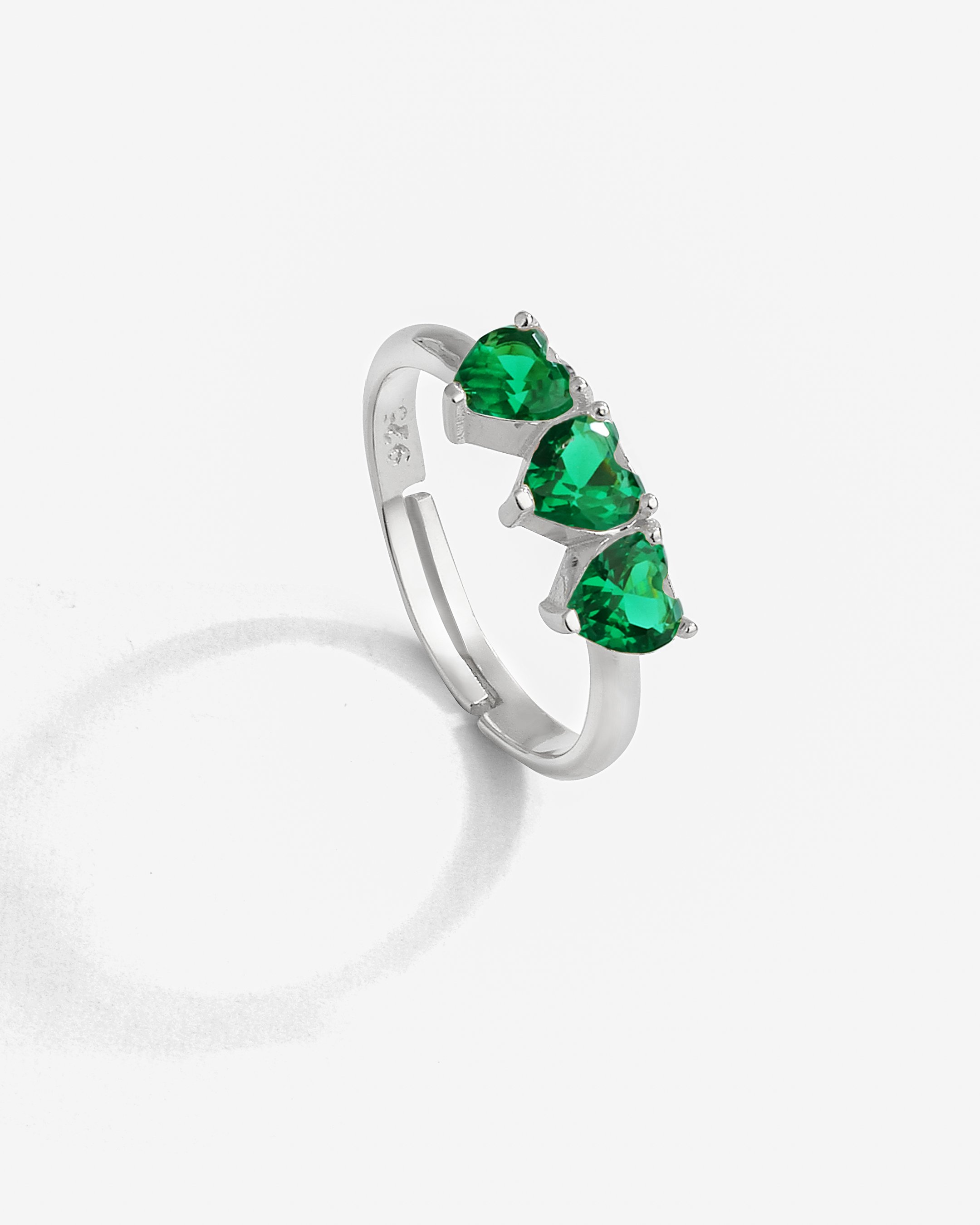 Bague en argent avec coeur en Zircon vert - Or blanc