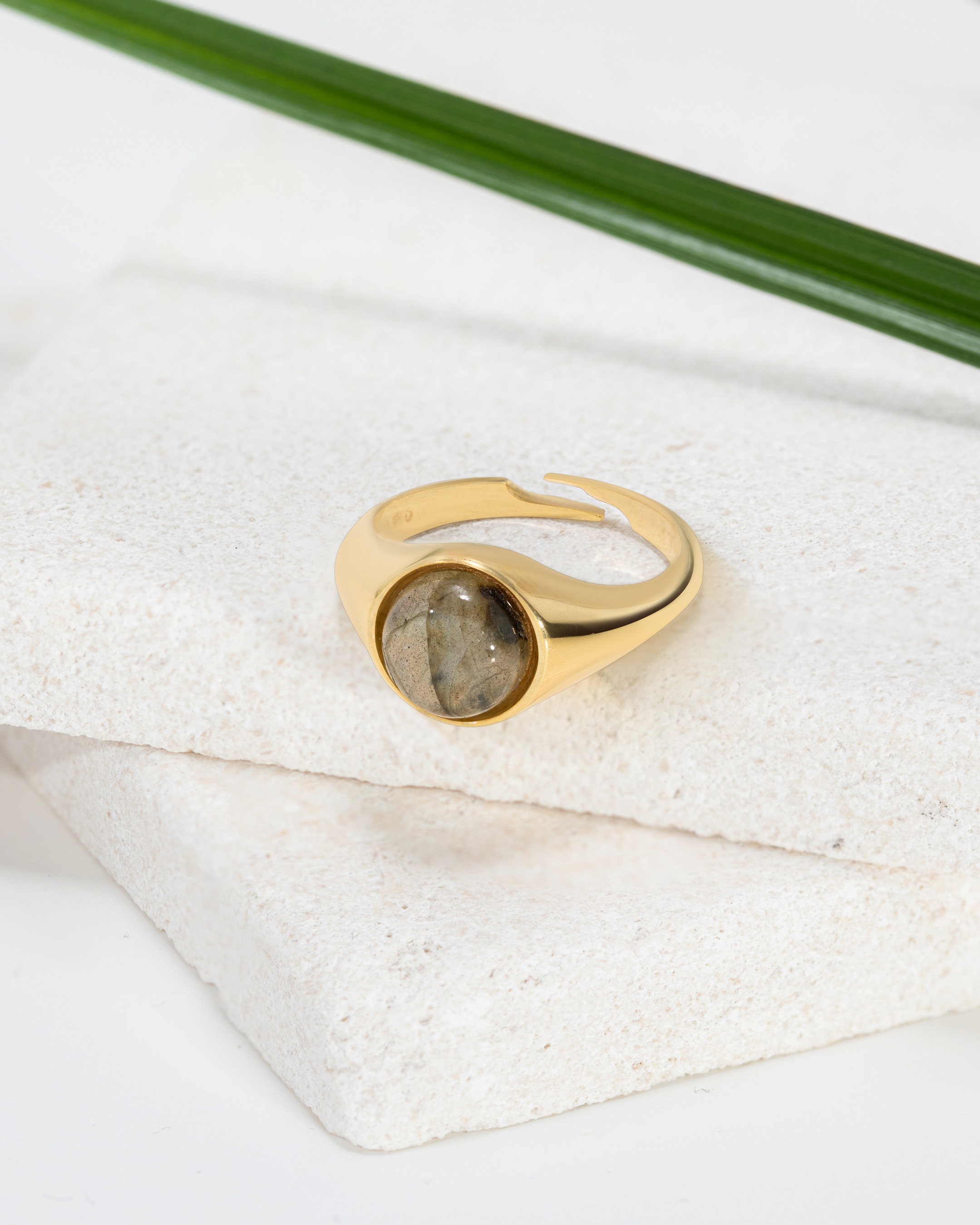 Silver Calypso Ring with Labradorite Stone - Gold