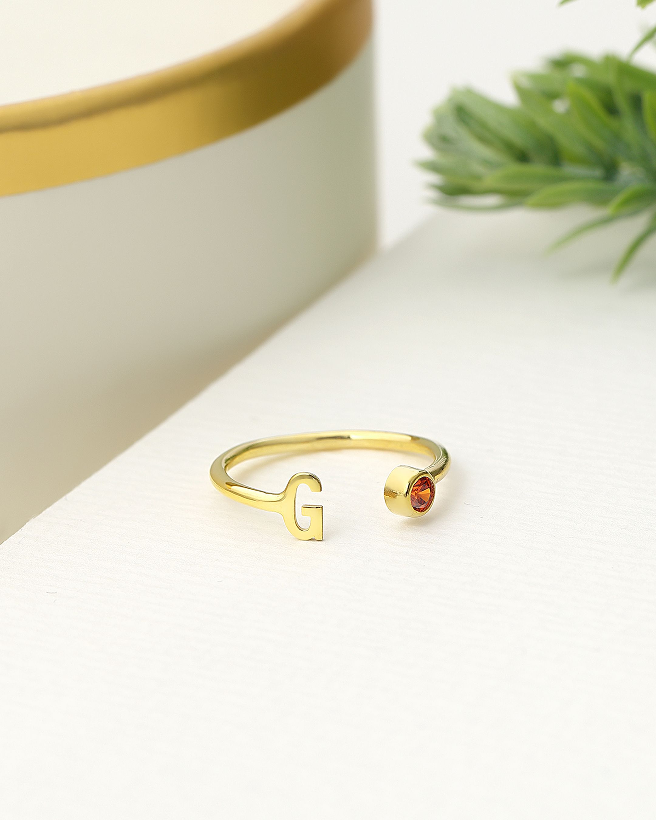 Silver Letter January Birthstone Ring with Garnet Stone - Gold