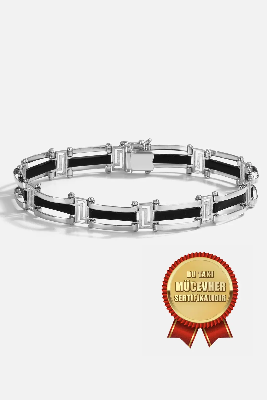 Mikron Gold Plated 925 K Silver Onyx Stone-set Men's Bracelet
