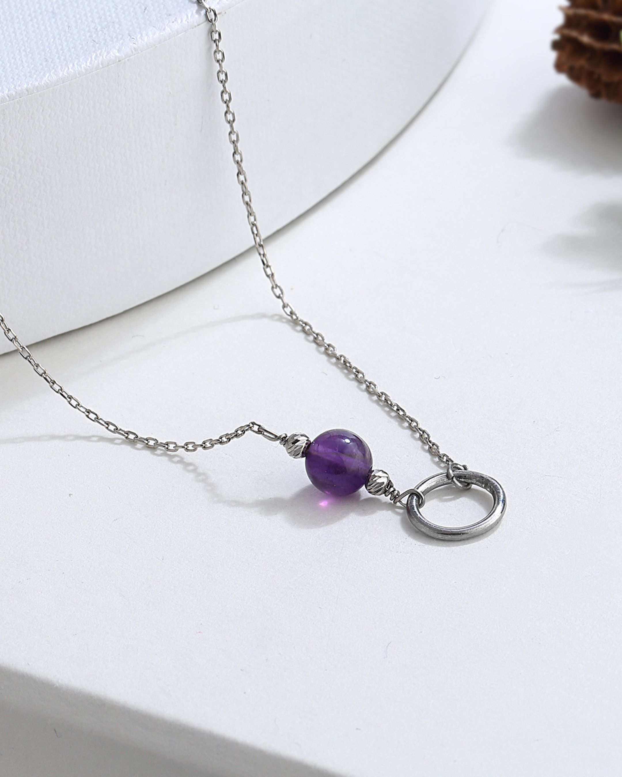 Silver Necklace with Amethyst Stone