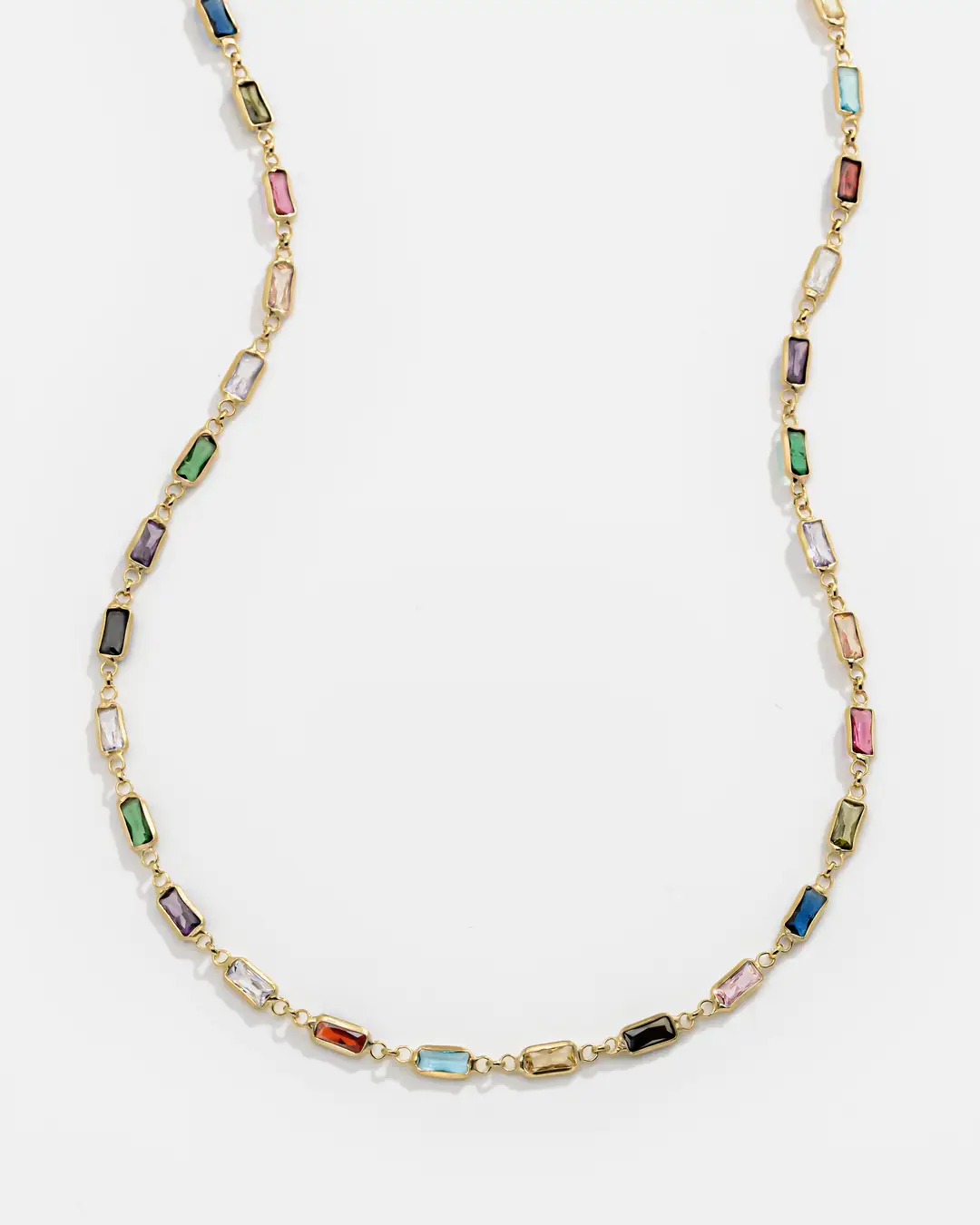 Colored Baguette Stone-set Silver Necklace