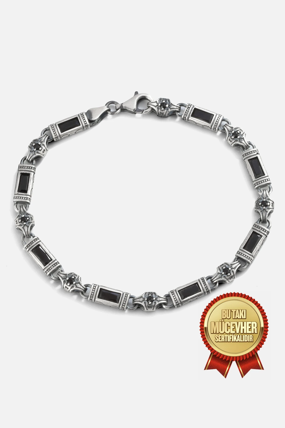 Gümüş Oniks Taşlı Erkek Bilekliği