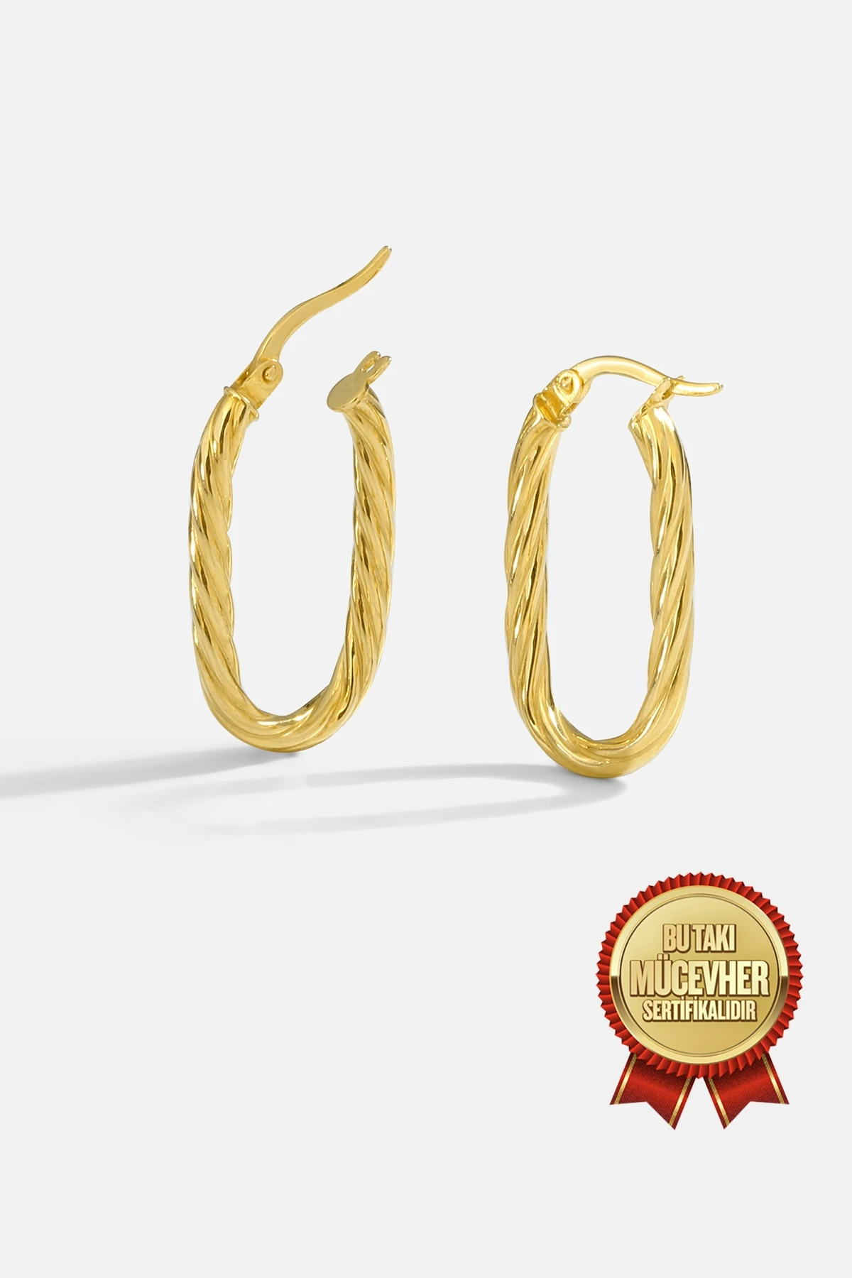 Mikron Altın Kaplama Gümüş Dikdörtgen Burma Küpe