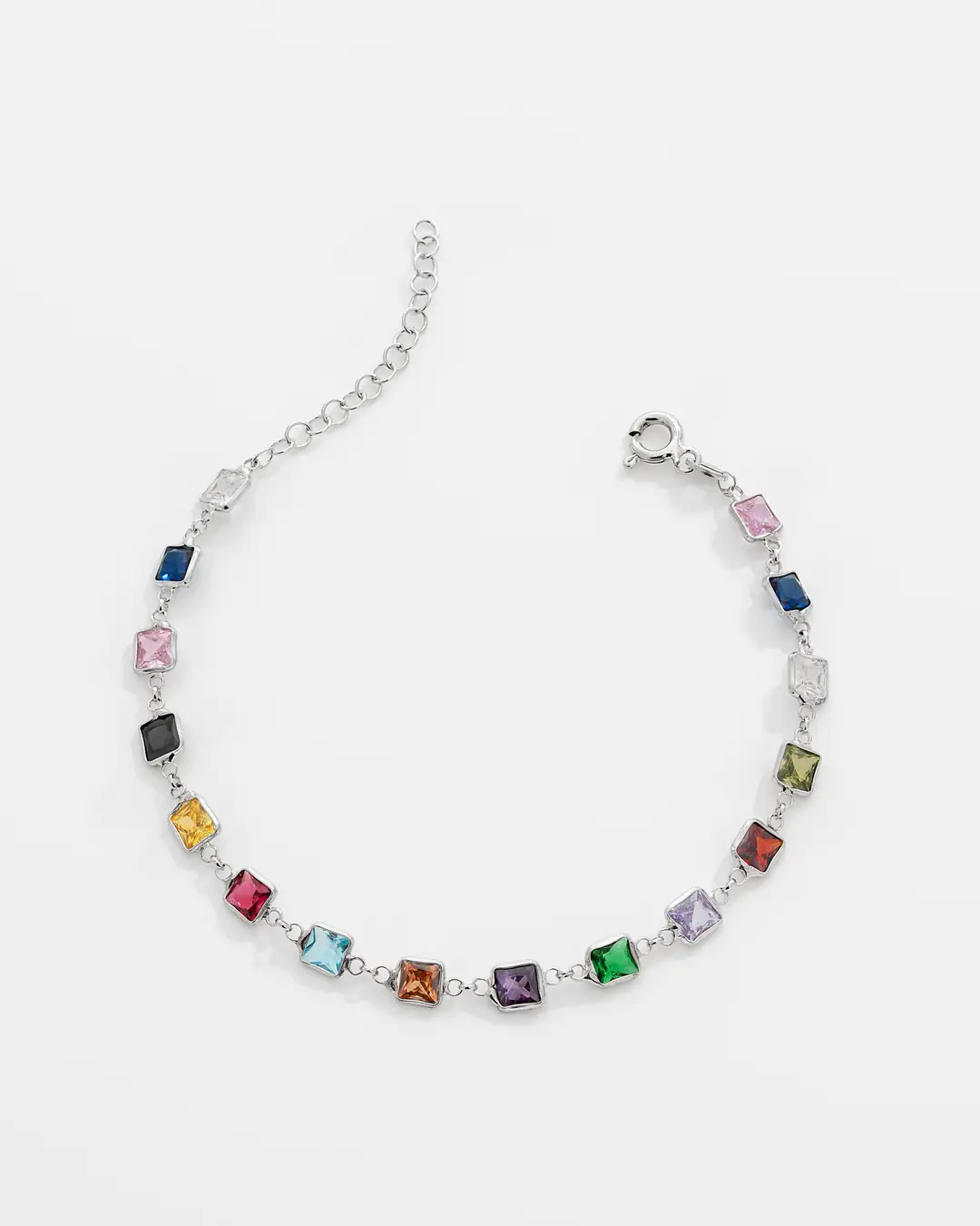 Colored Stone-set Silver Bracelet