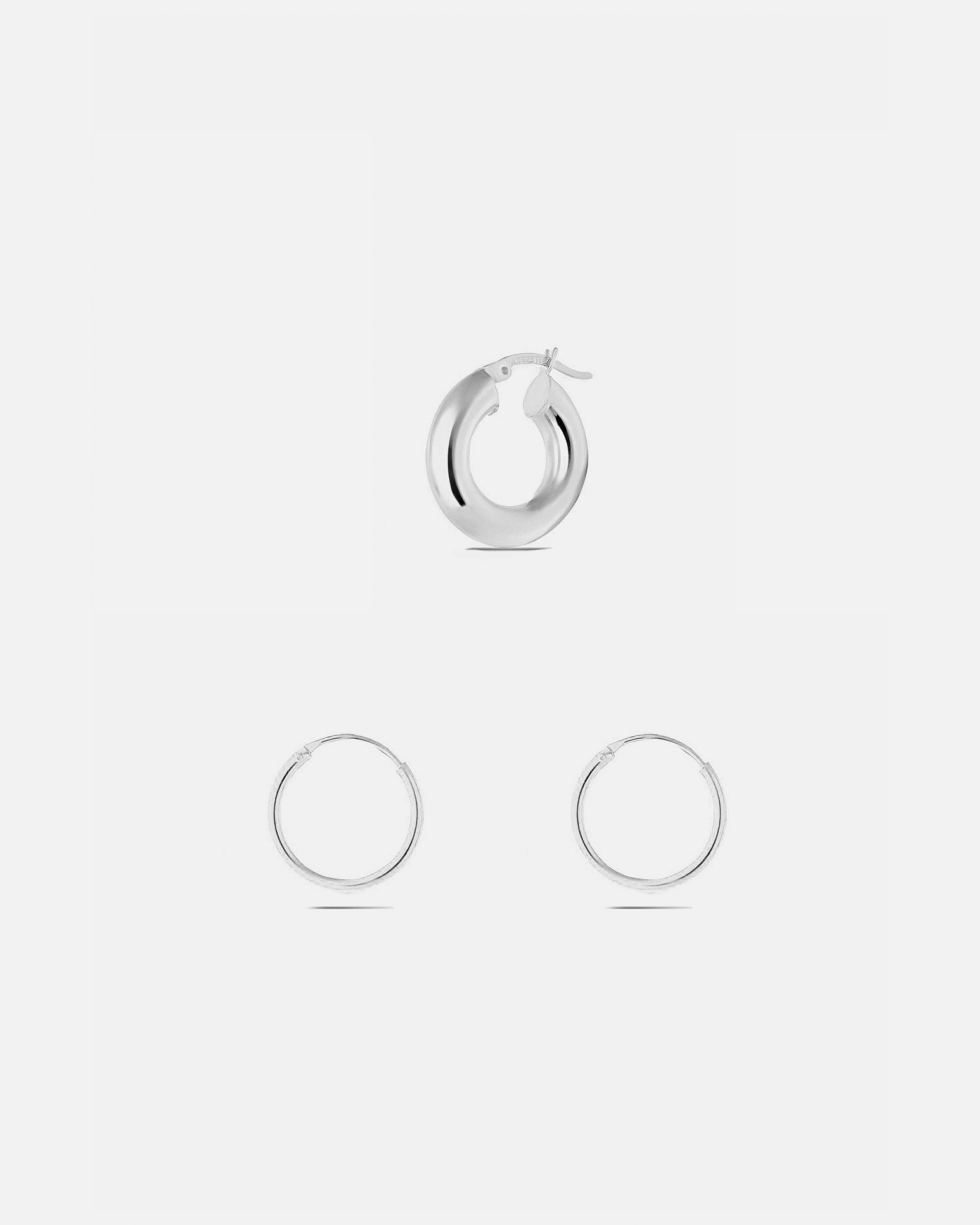 Hoop Silver Earrings Combination - White Gold