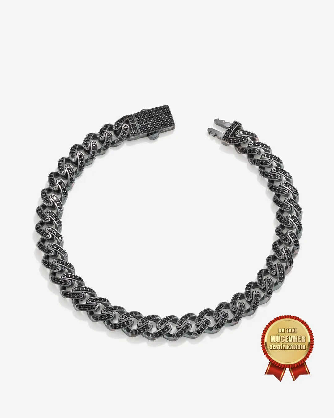 925 K Silver Onyx Stone-set 9 Milim Gourmette Men's Bracelet