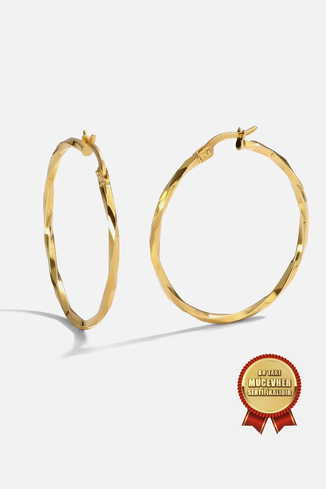 Mikron Gold Plated 925 K Silver Asimetrik Hoop Earrings