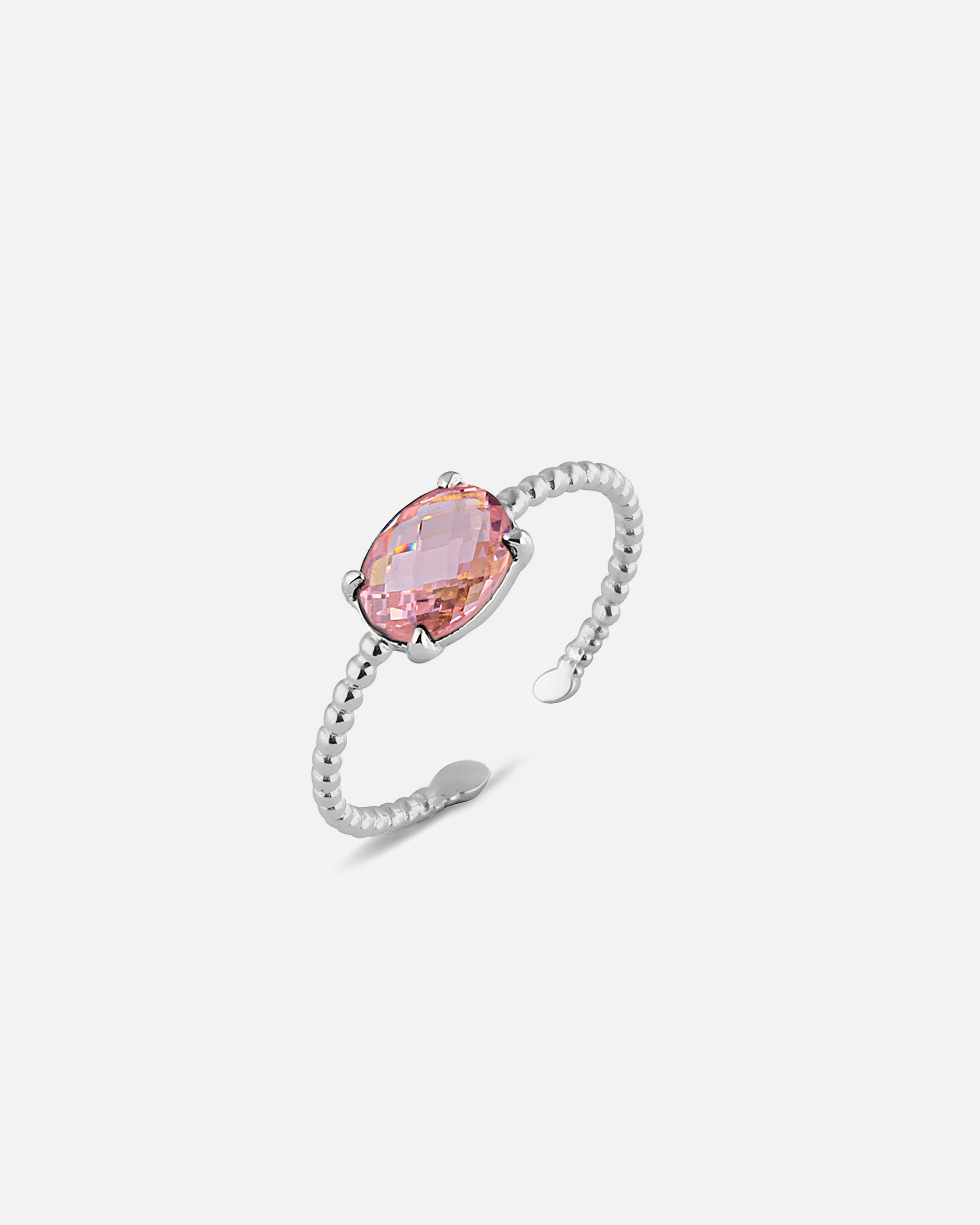 Pembe Quartz Renkli Taşlı Gümüş Yüzük