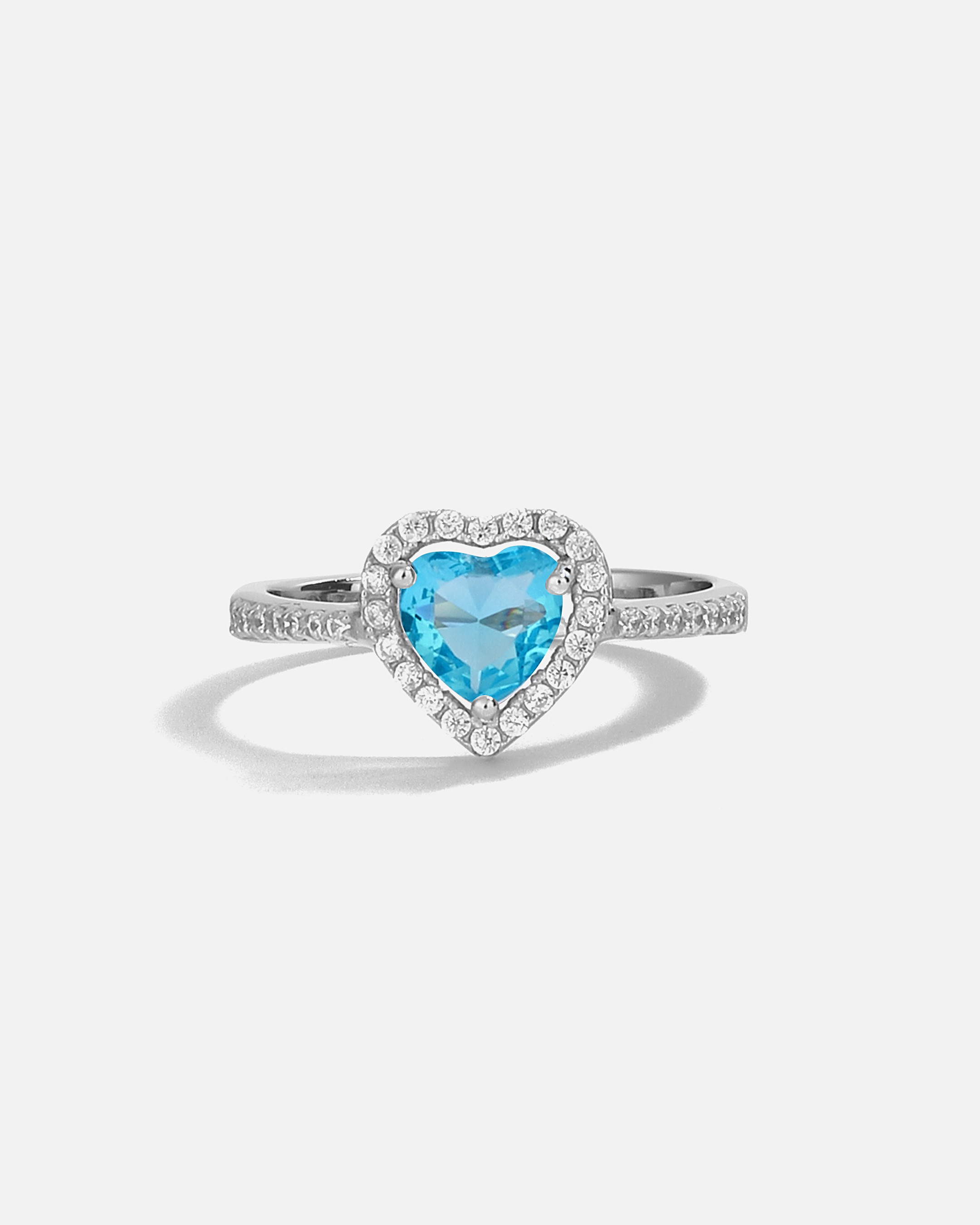 Silver Heart Ring with Aquamarine Colored Stones