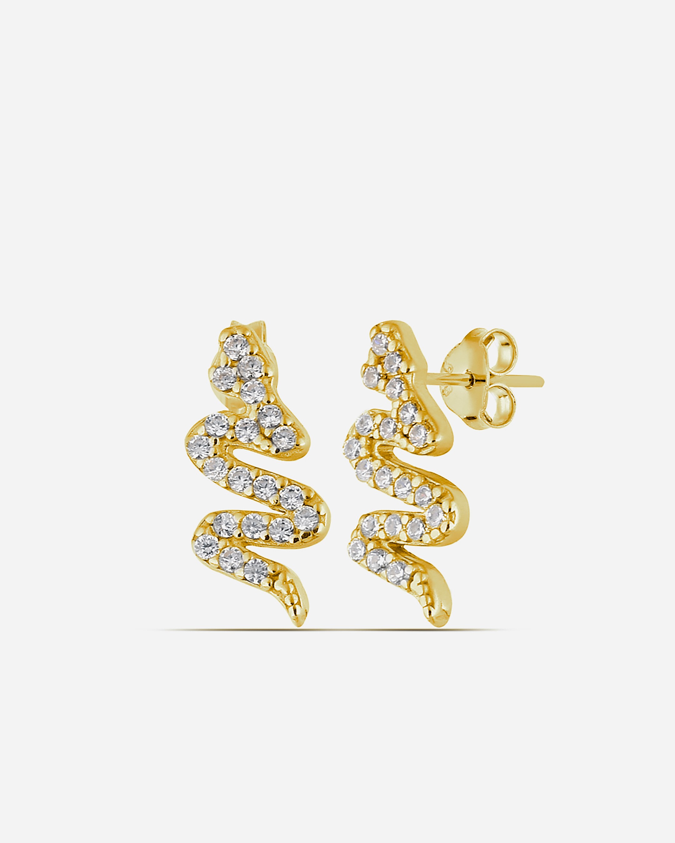 Silver Snake Earrings with Zircon Stone - Gold