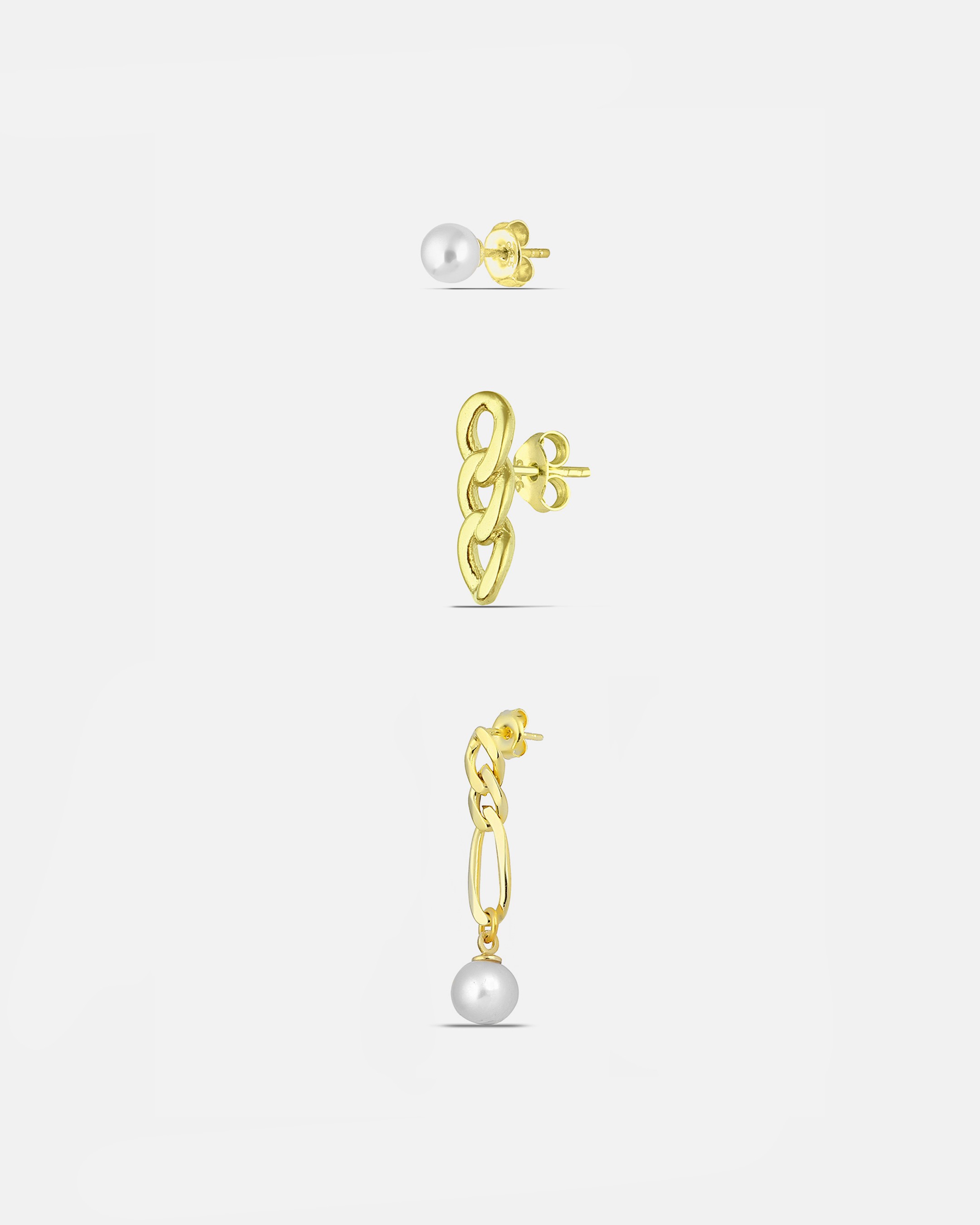 Silver Pearl Earrings Combination - Gold