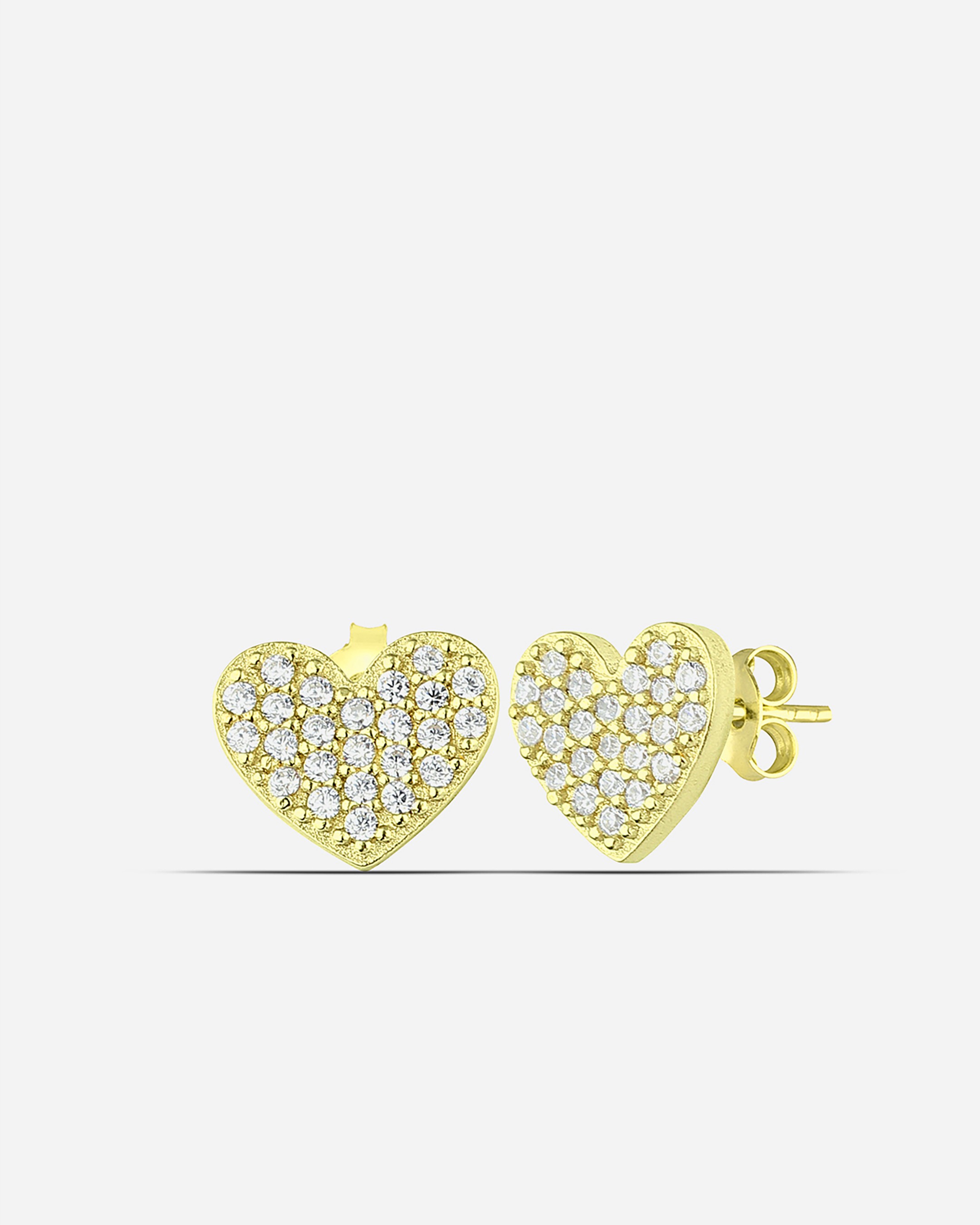 Silver Heart Earrings - Gold