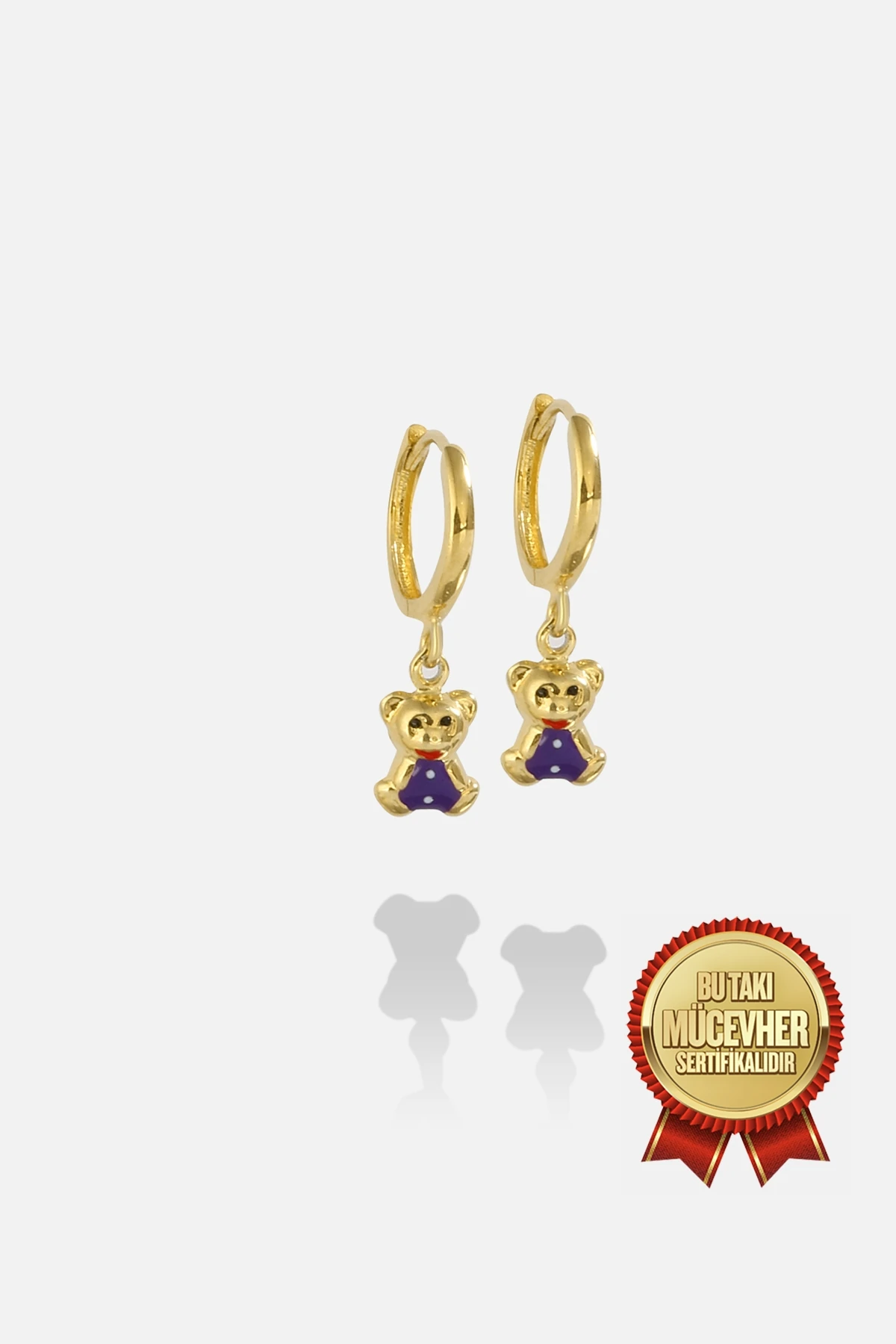 Mikron Altın Kaplama Gümüş Ayıcıklı Çocuk Küpesi