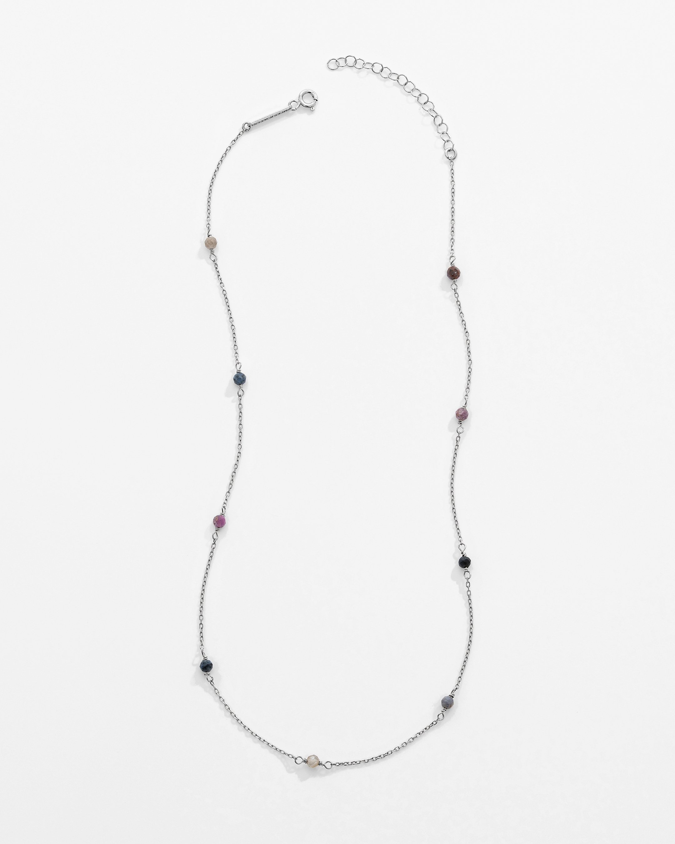 Collier en argent saphir multicolore de 2,5 carats - Or blanc