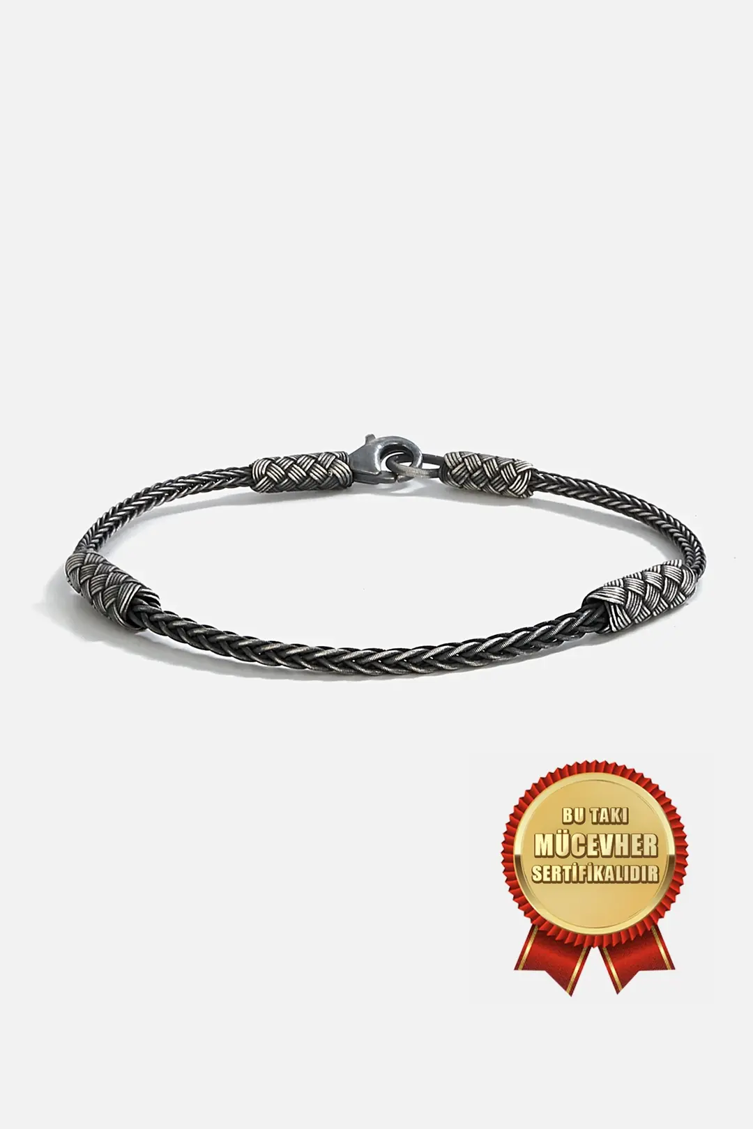 925 K Silver Kazaz Handcrafted Black Oxidized Tekillik Men's Bracelet