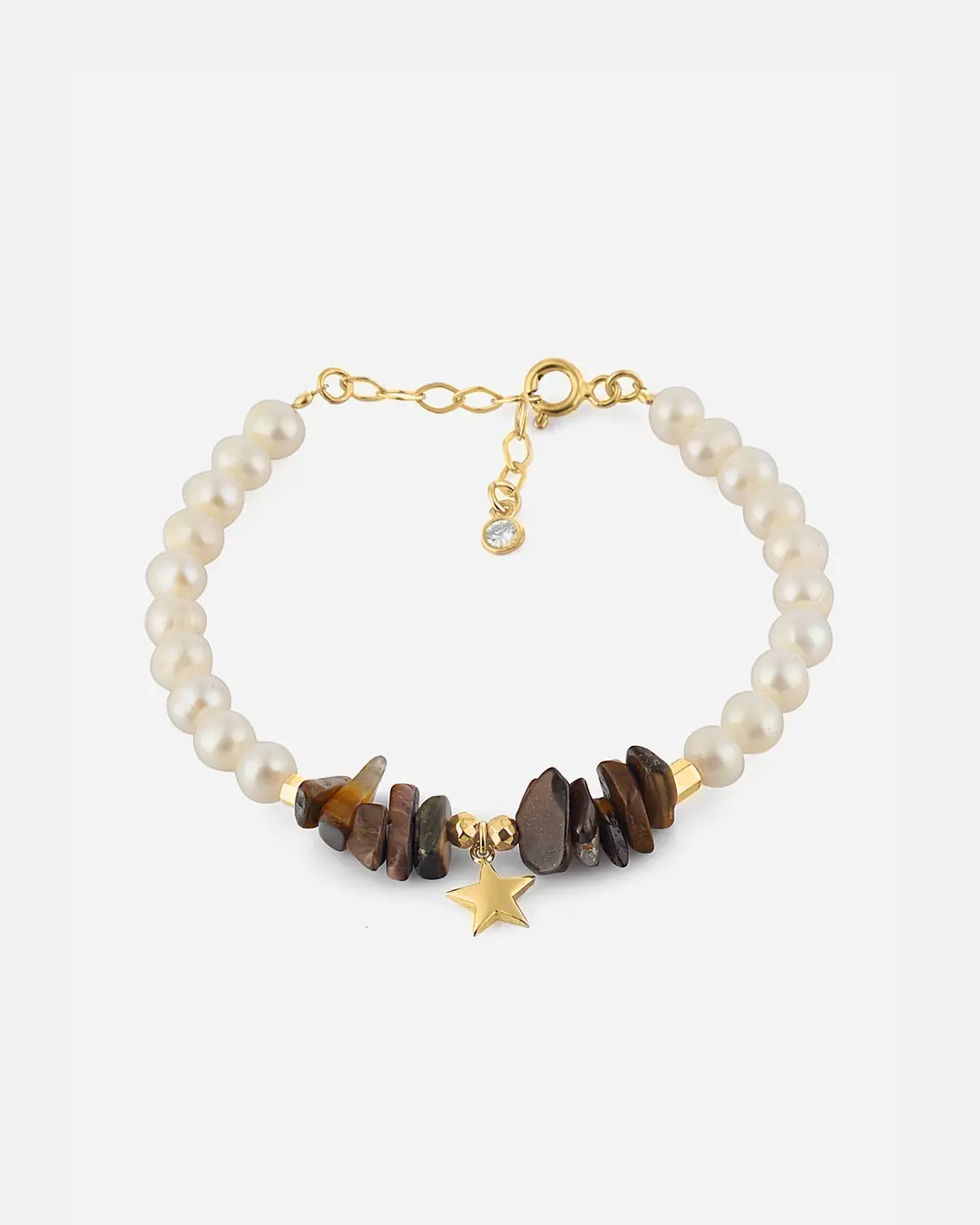 Pearl & Tiger's Eye Stone-set Silver Bracelet