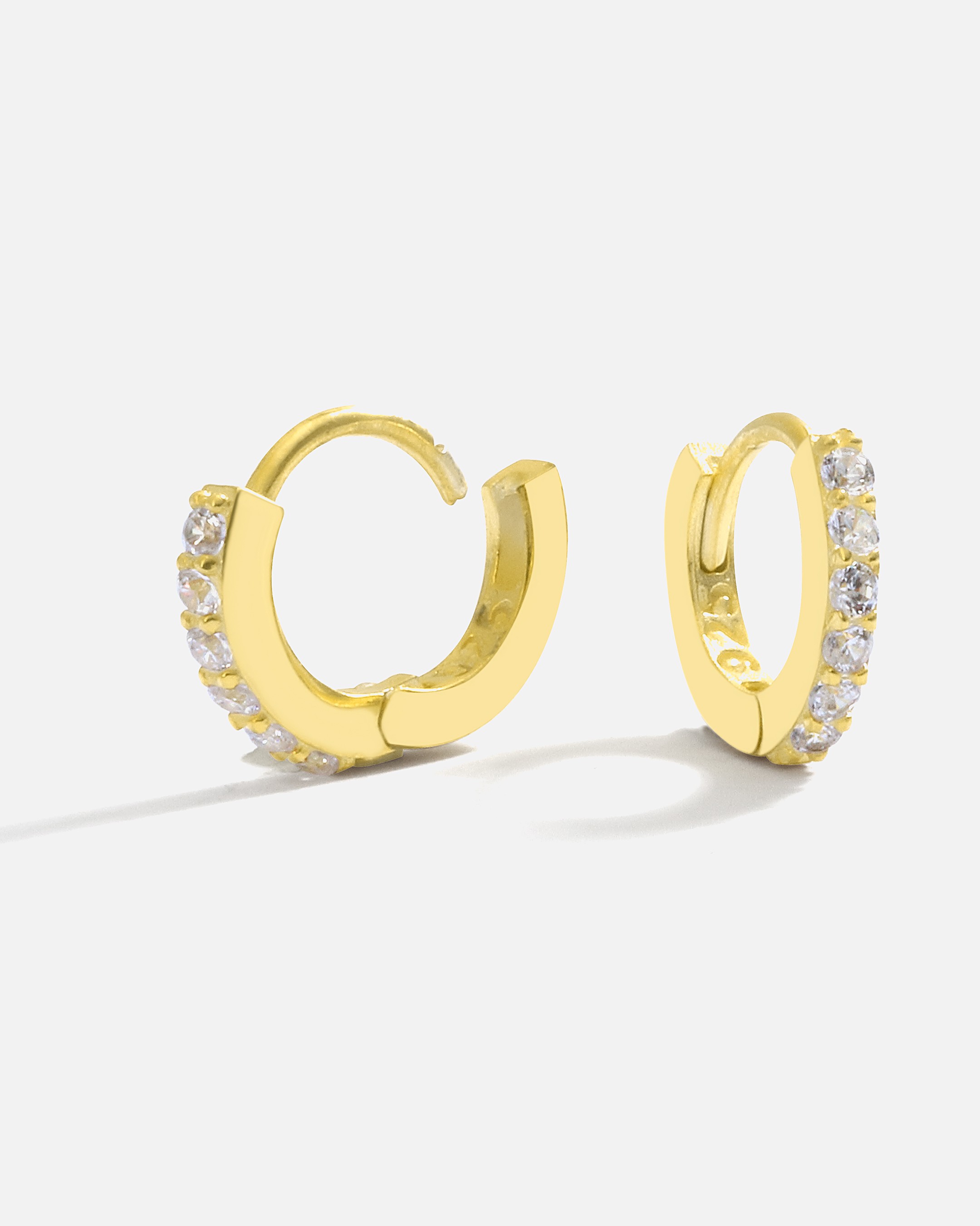 Silver Hoop Earrings with Zircon Stone - Gold