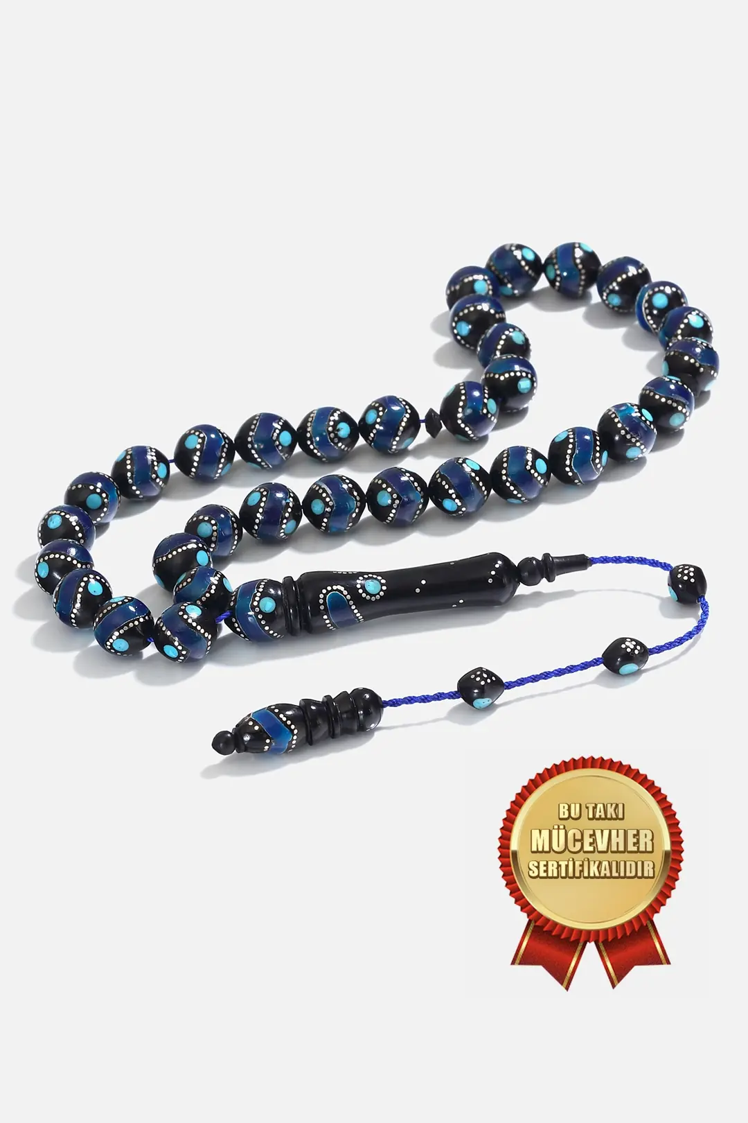 Turquoise & Silver Engraved Kuka Seed Prayer Beads