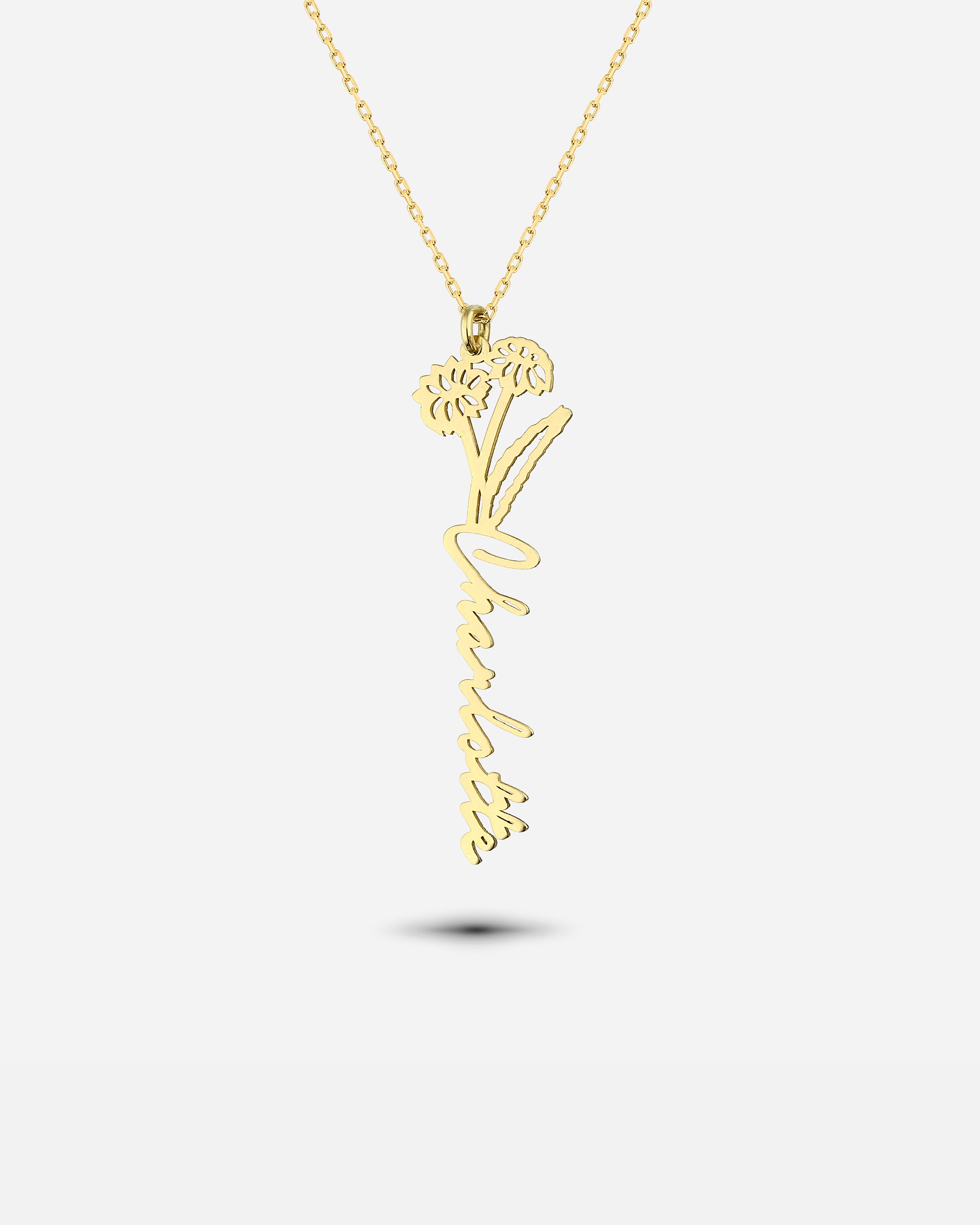 Silver Named April Birth Flower Necklace - Gold