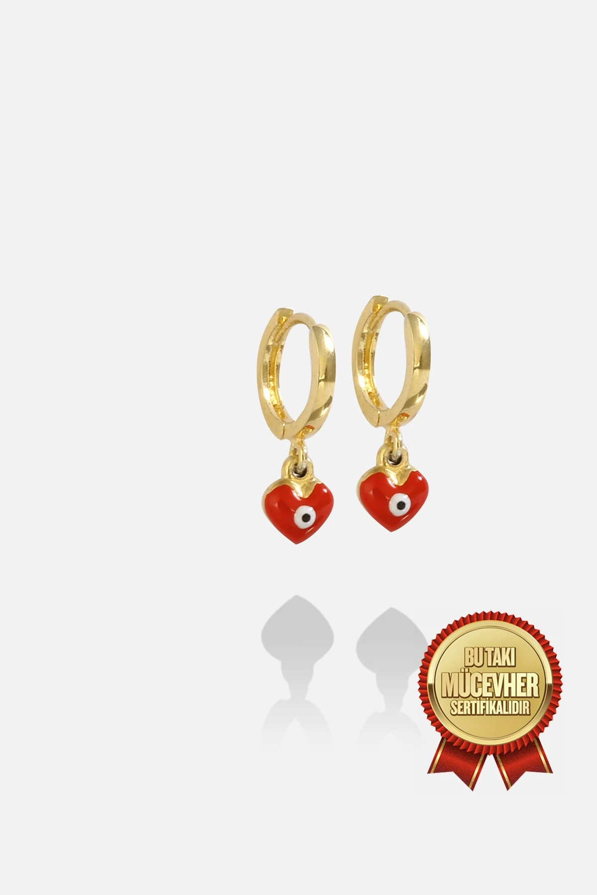 Mikron Altın Kaplama Gümüş Kırmızı Kalp Çocuk Küpesi