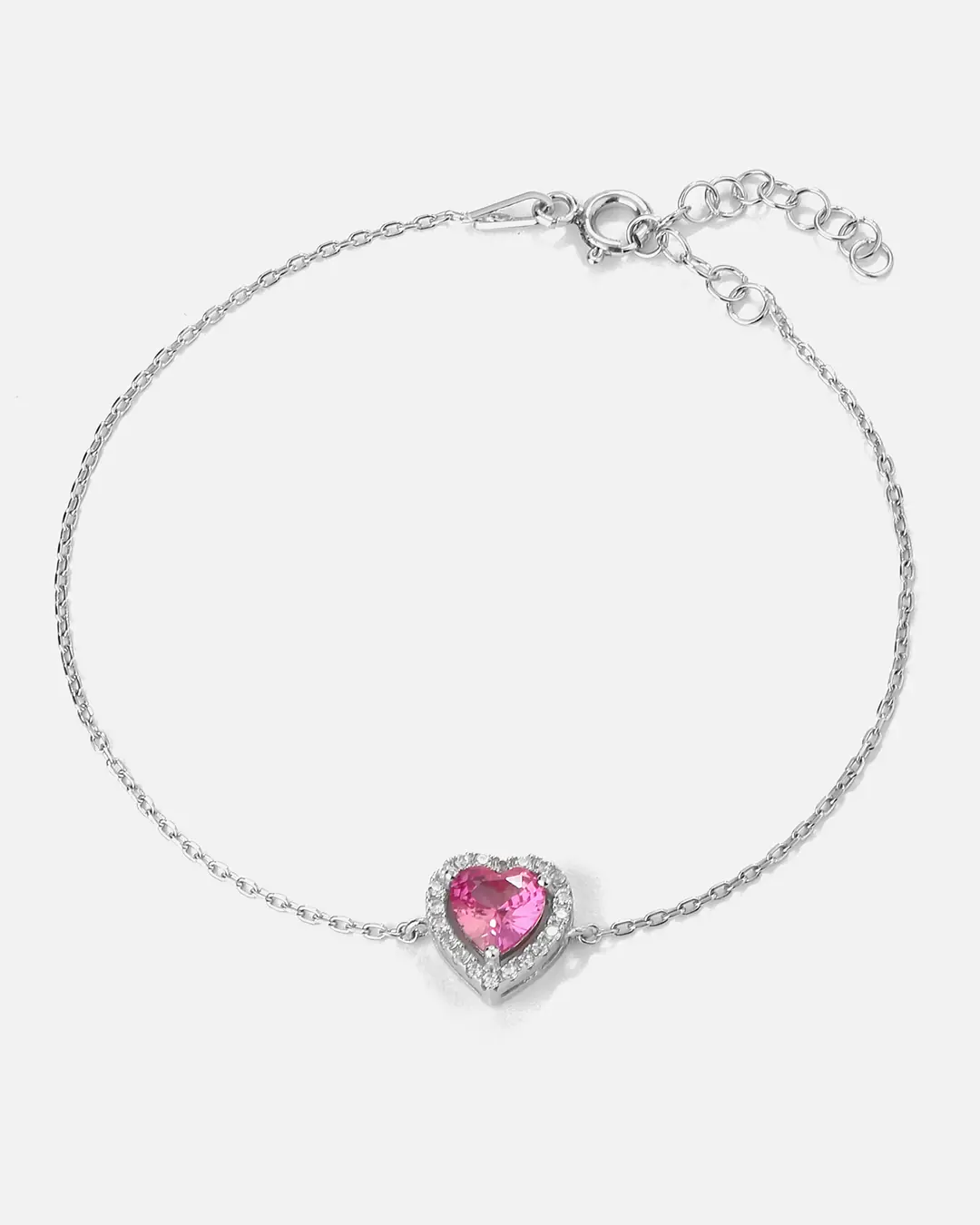 Heart Red Stone-set Silver Bracelet