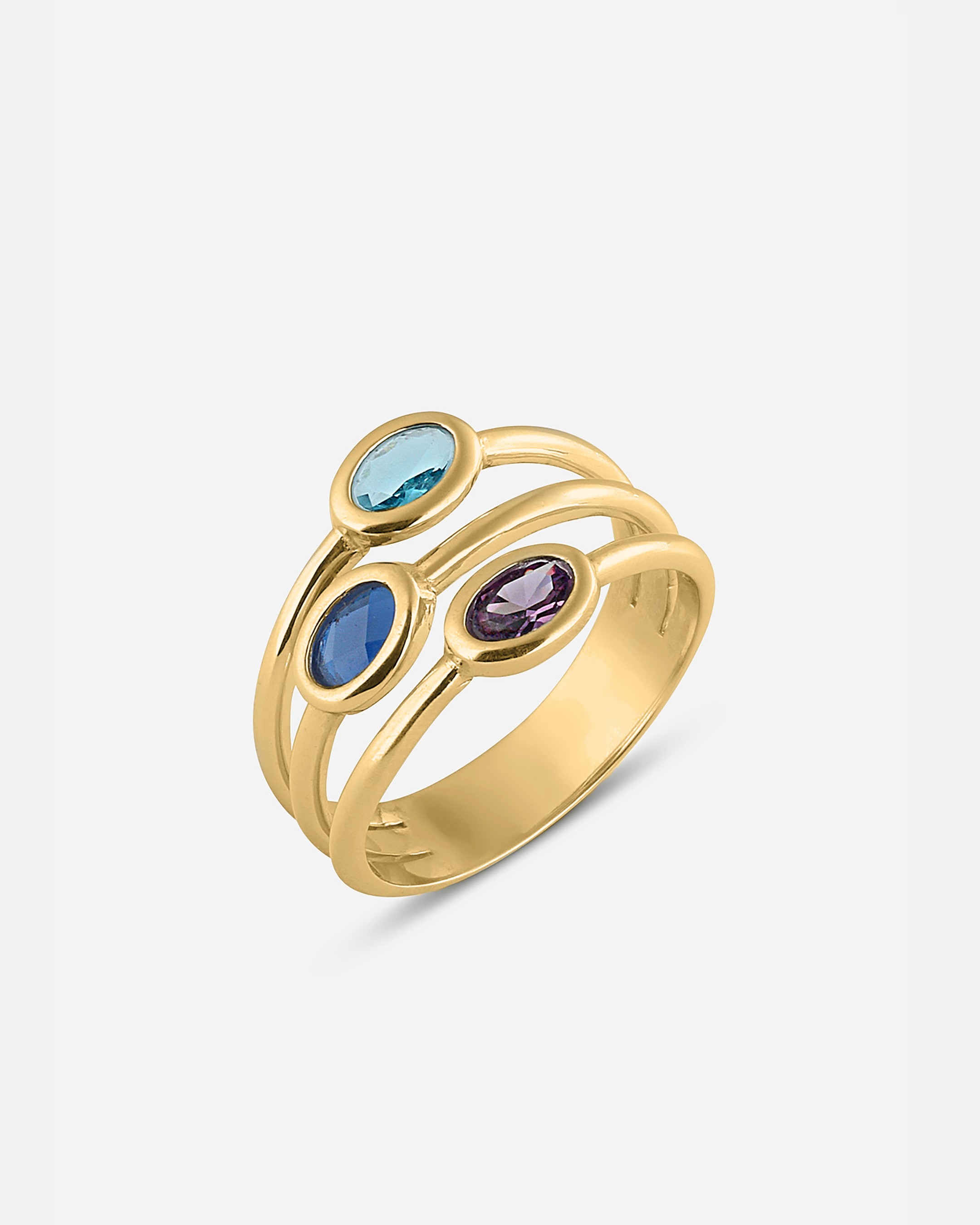 Mix Stone Design Silver Ring - Gold