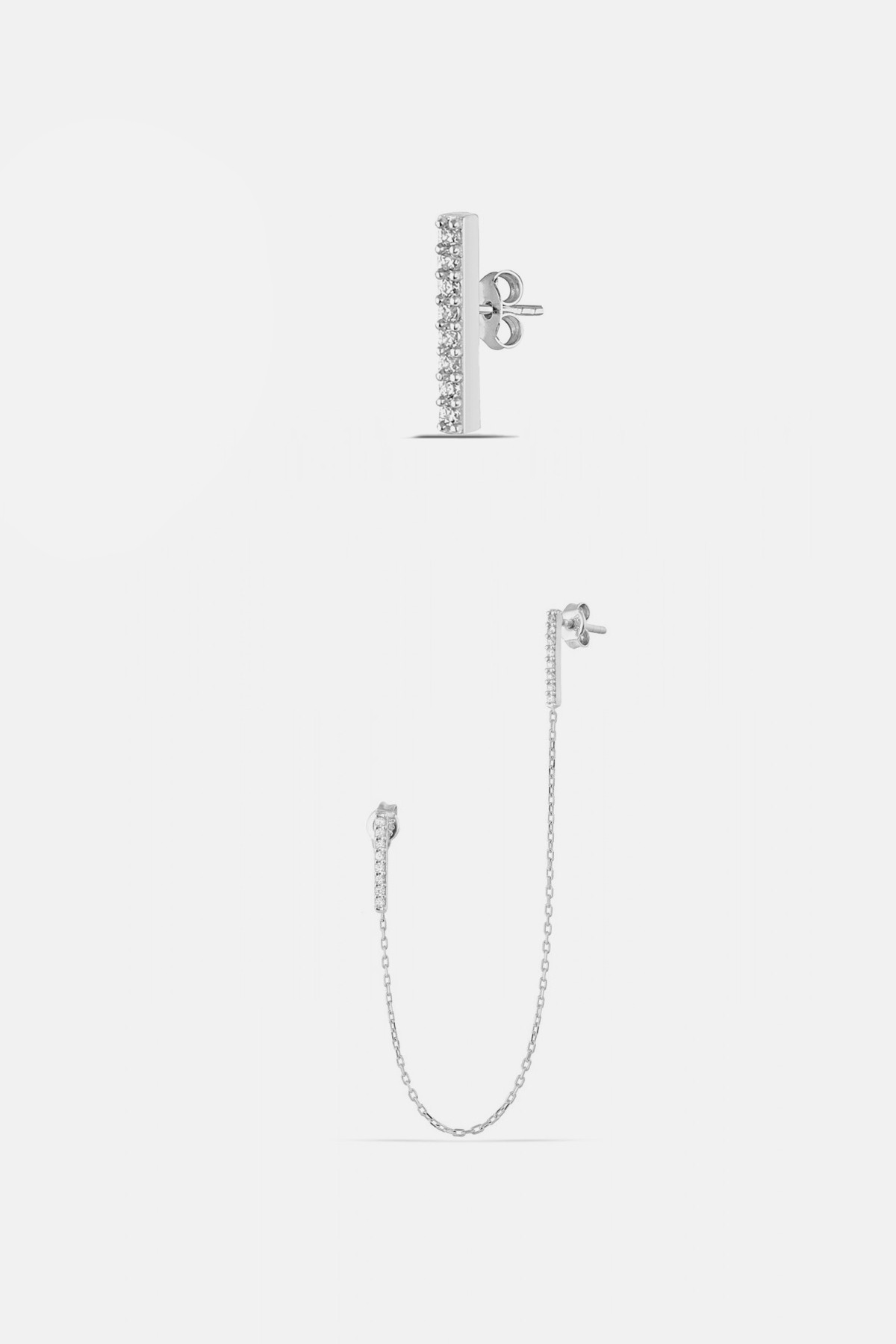 Silver Bar Earring Combination - White Gold