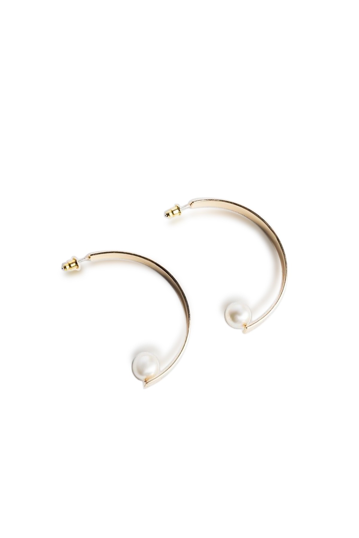 Silver Semicircle Earrings with Pearl Stones - Gold