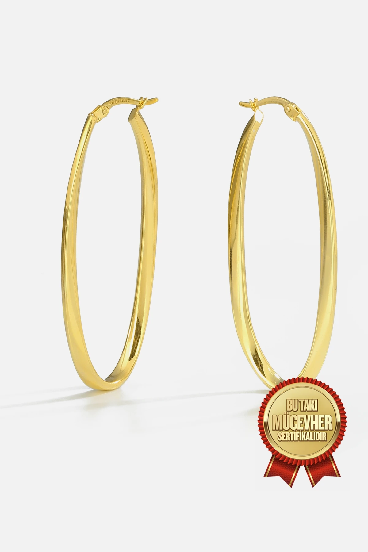 Mikron Altın Kaplama Elips Gümüş Küpe