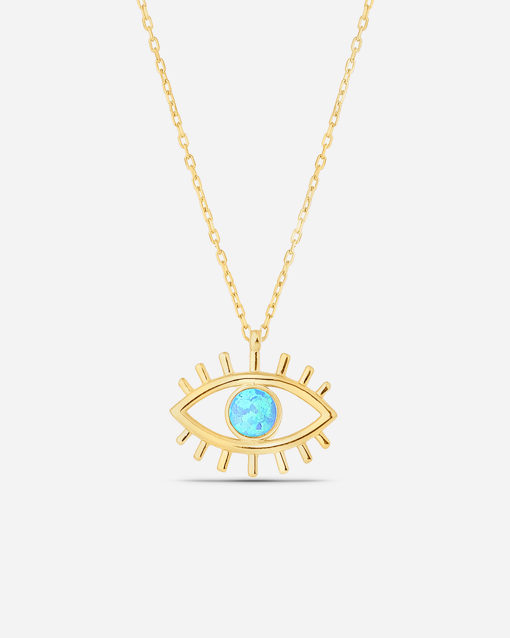 Silver Eye Necklace with Blue Opal Stones - Gold