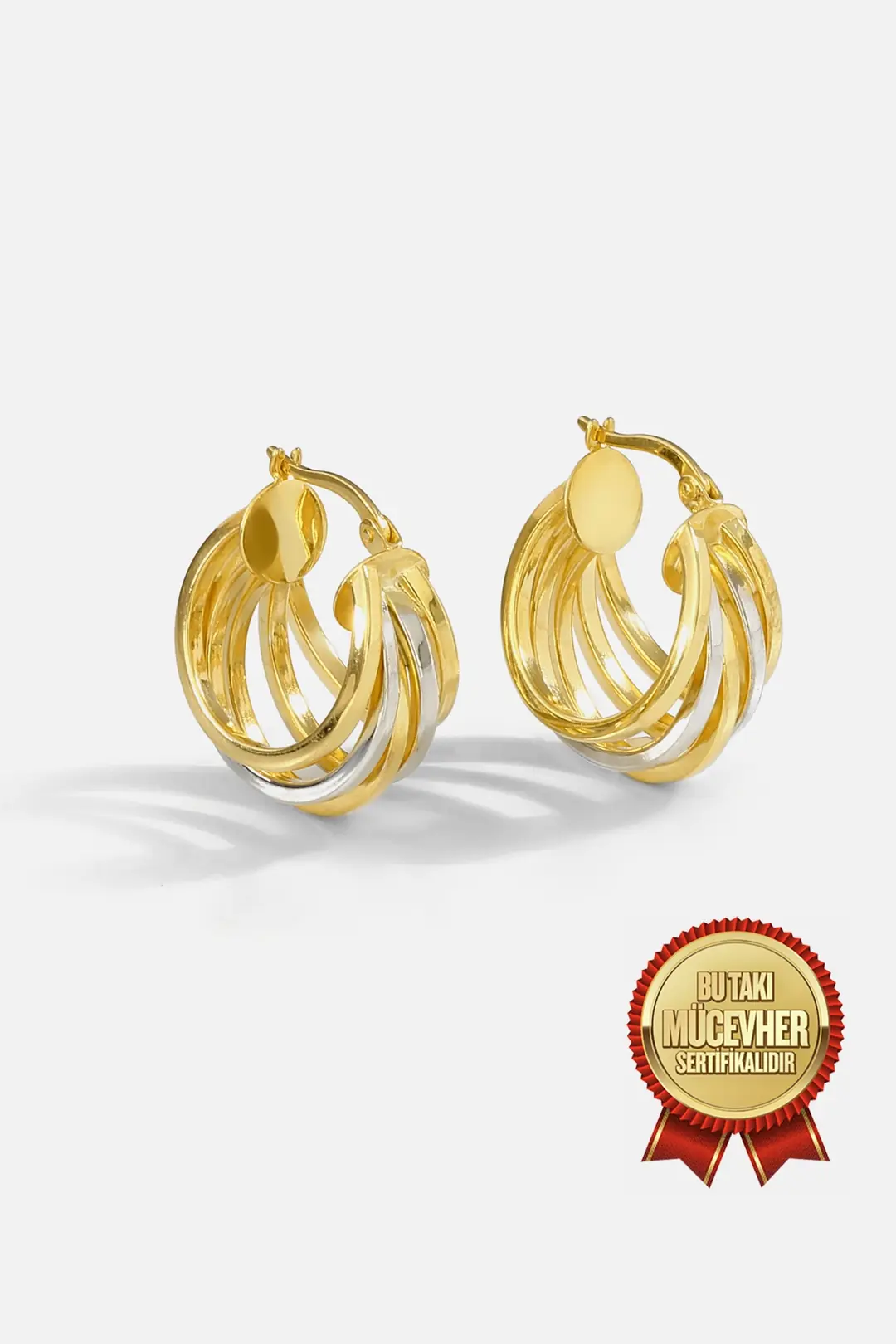 Mikron Gold Plated Silver Akordiyon Earrings