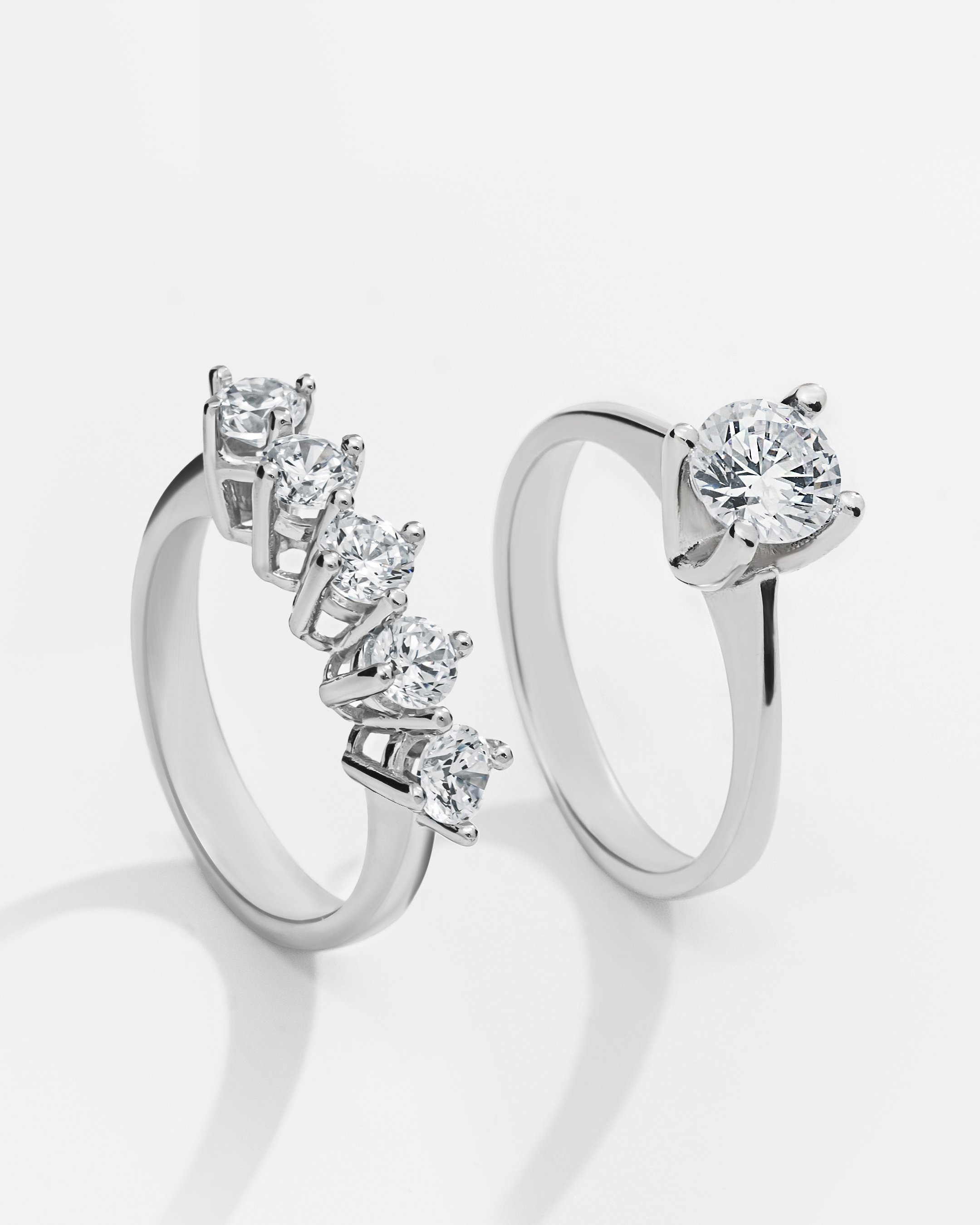 Silver Solitaire Quintet Ring Combination - White Gold