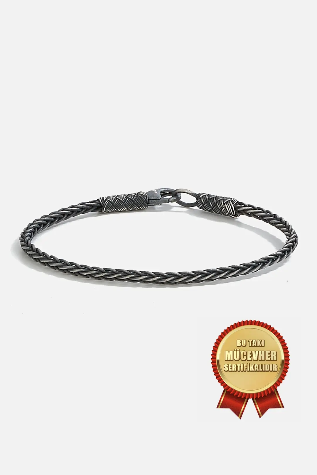 925 K Silver Kazaz Handcrafted Black Oxidized Woven Men's Bracelet