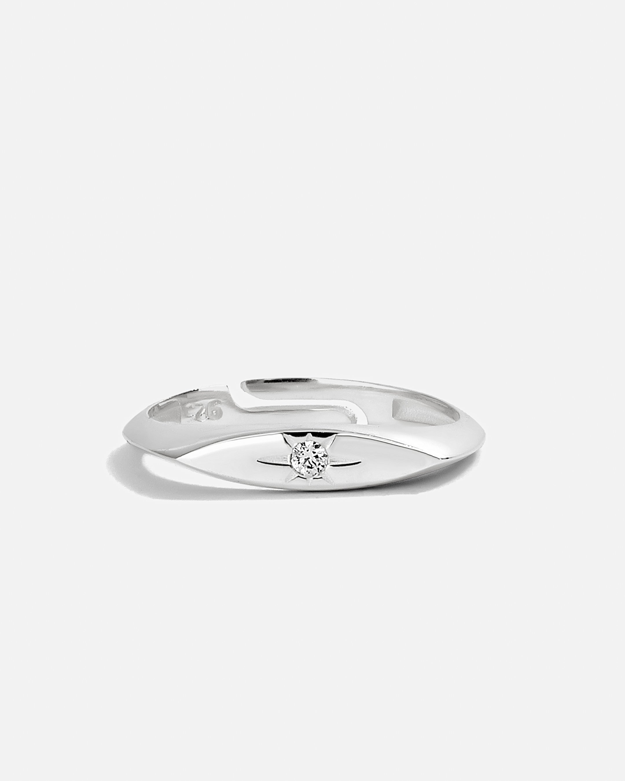 Zircon Stone Design Silver Ring - White Gold