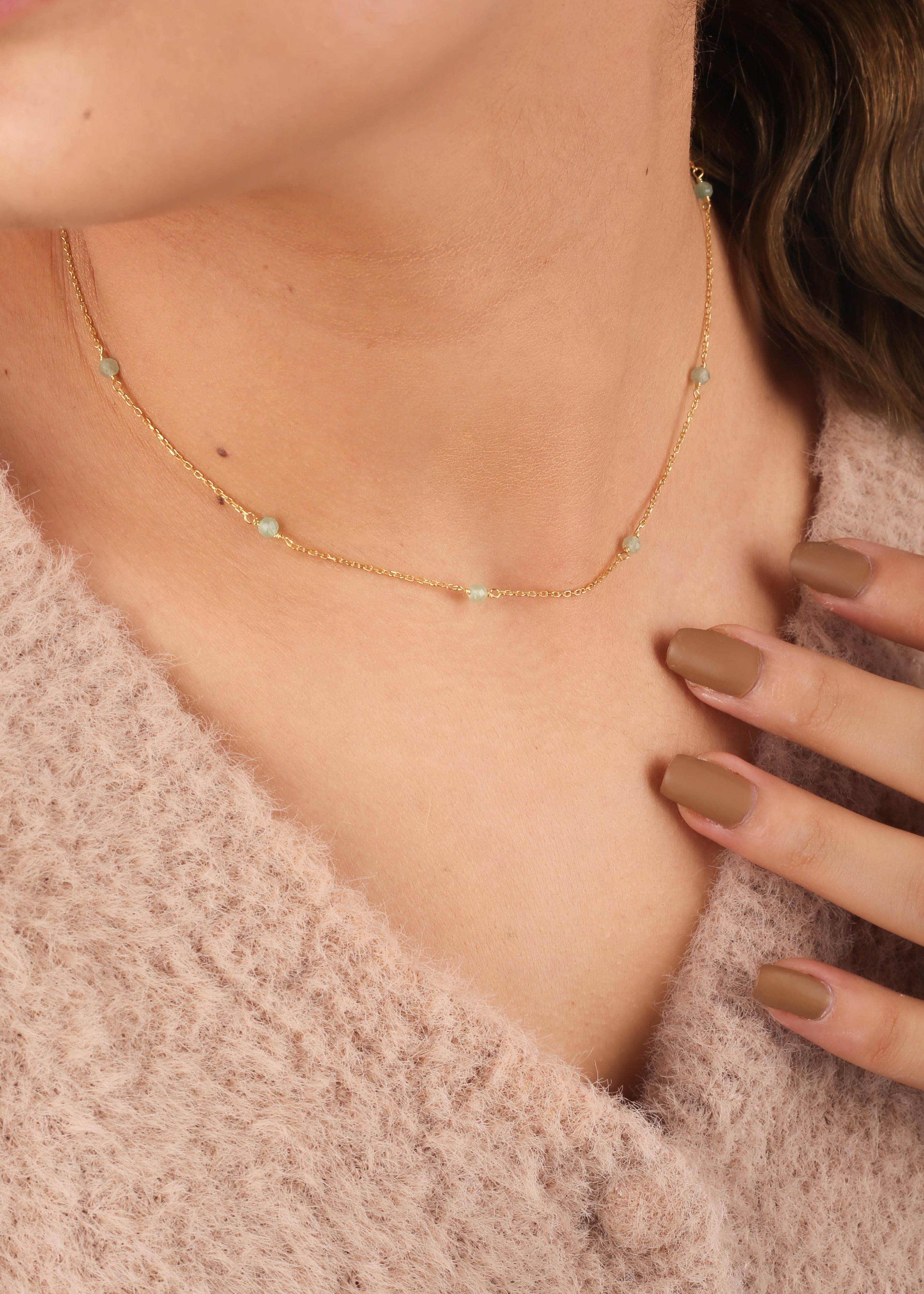 2.2 Carat Aventurine Stone Silver Necklace - Gold