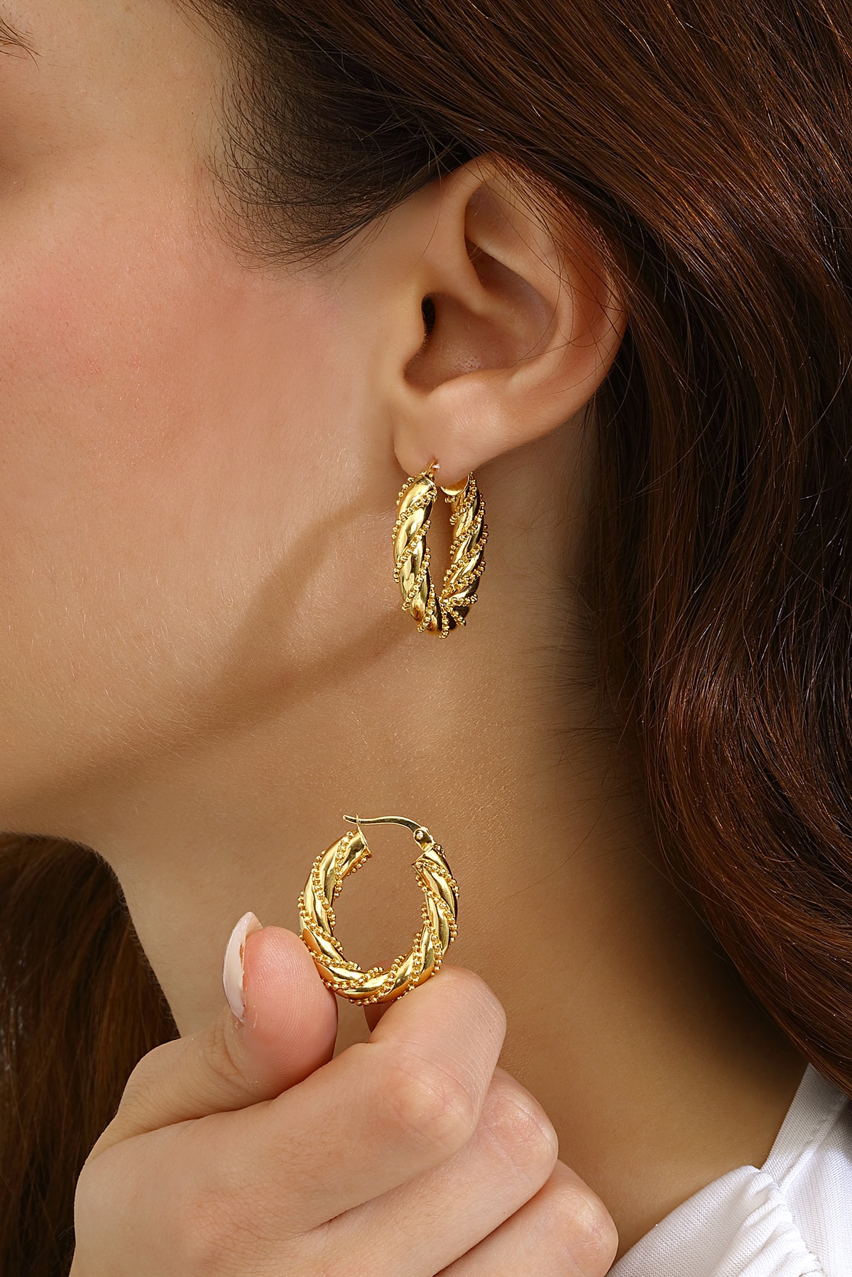 Mikron Altın Kaplama Gümüş Elips Küpe