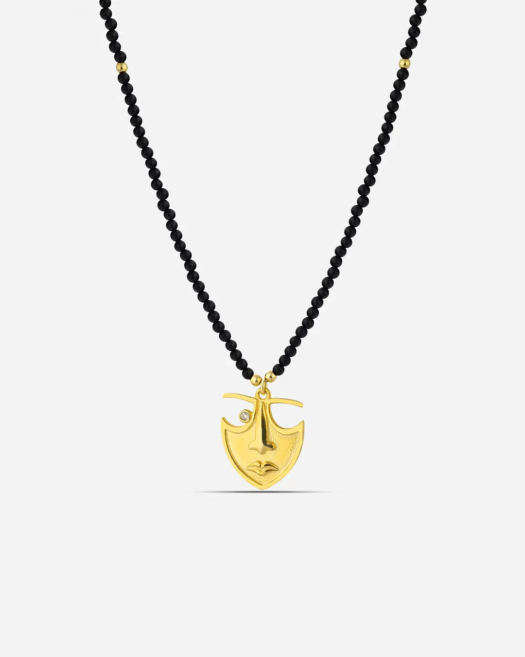 Onyx Stone-set Silver Yüz Themed Necklace