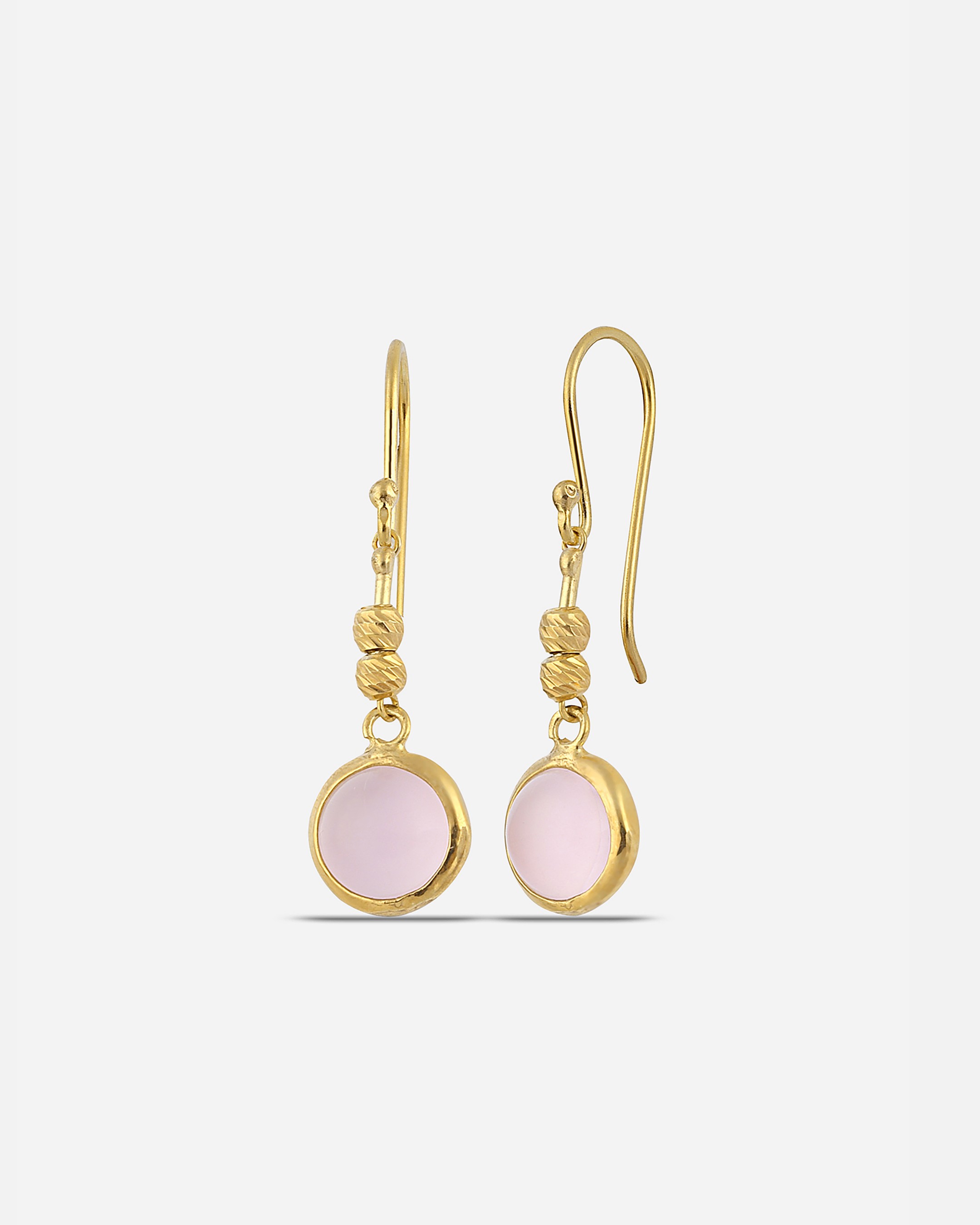 Silver Earrings with Pink Quartz Stone - Gold