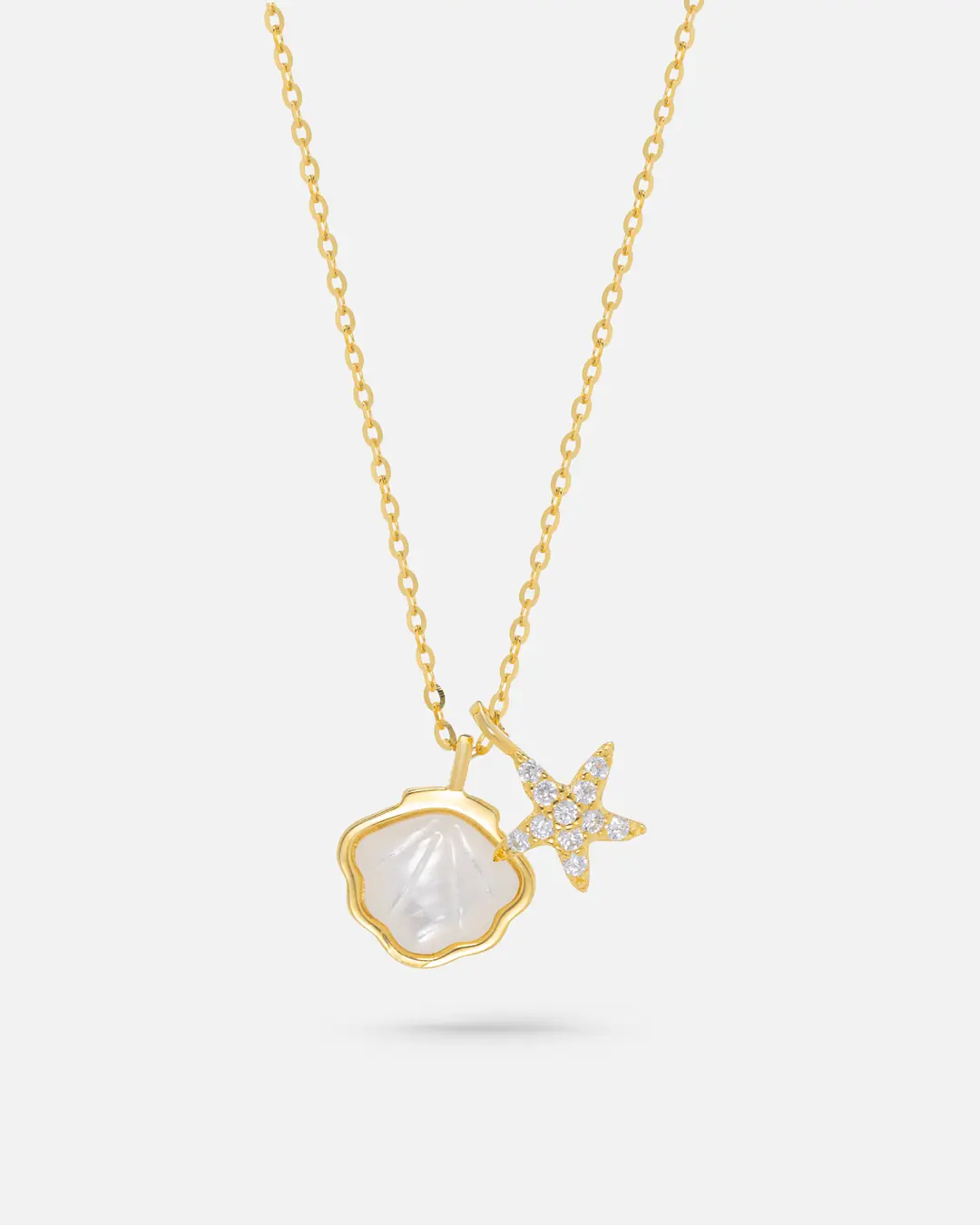 Mother-of-Pearl Stone-set Silver Sea Shell Necklace
