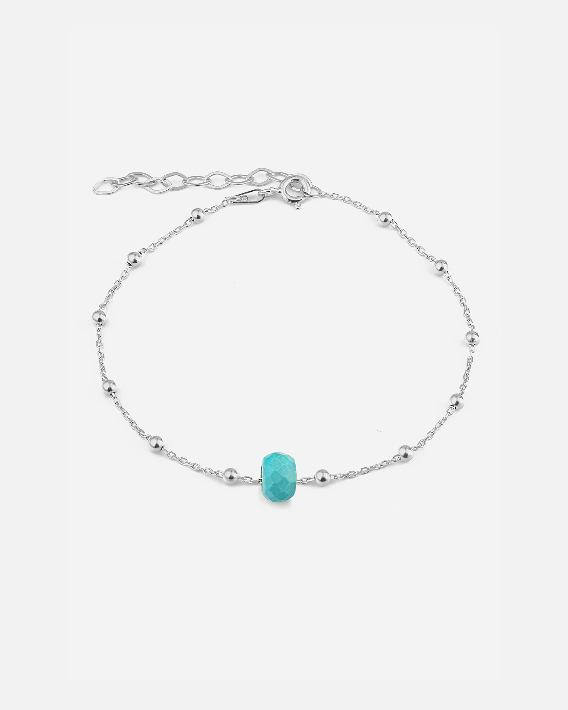 Blue Beaded Silver Bracelet - White Gold