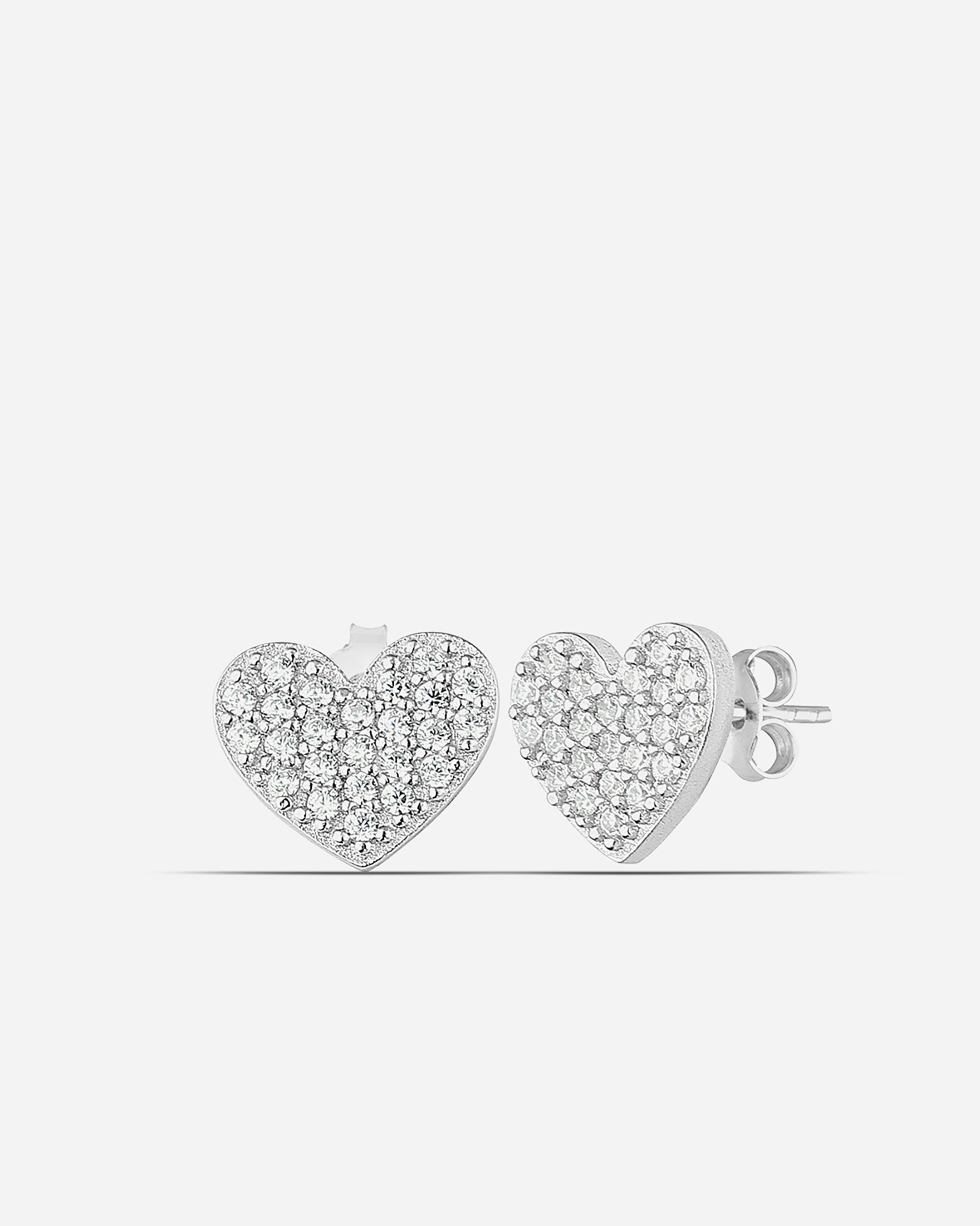 Silver Heart Earrings - White Gold