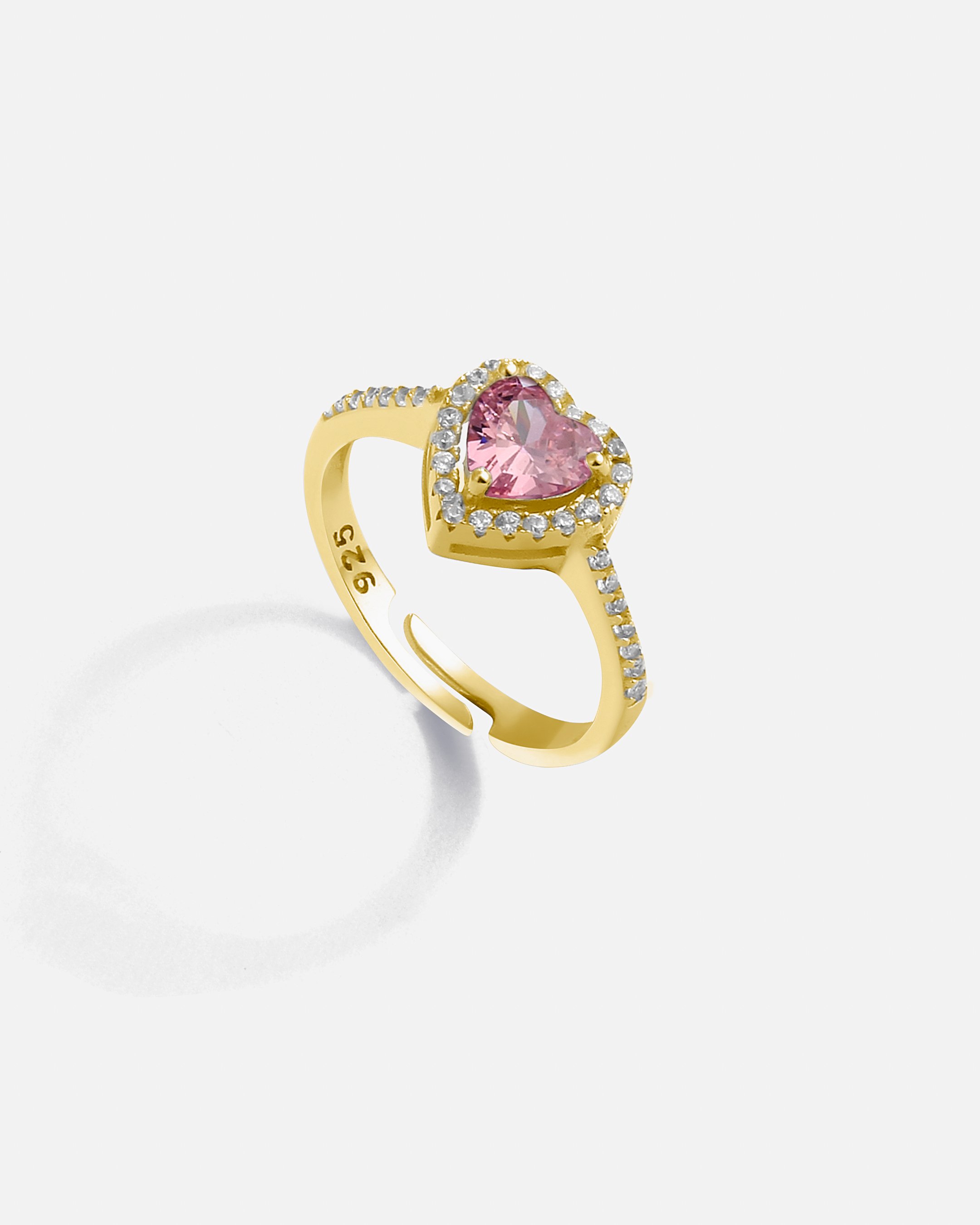 Silver Heart Ring with Pink Quartz Colored Stones - Gold