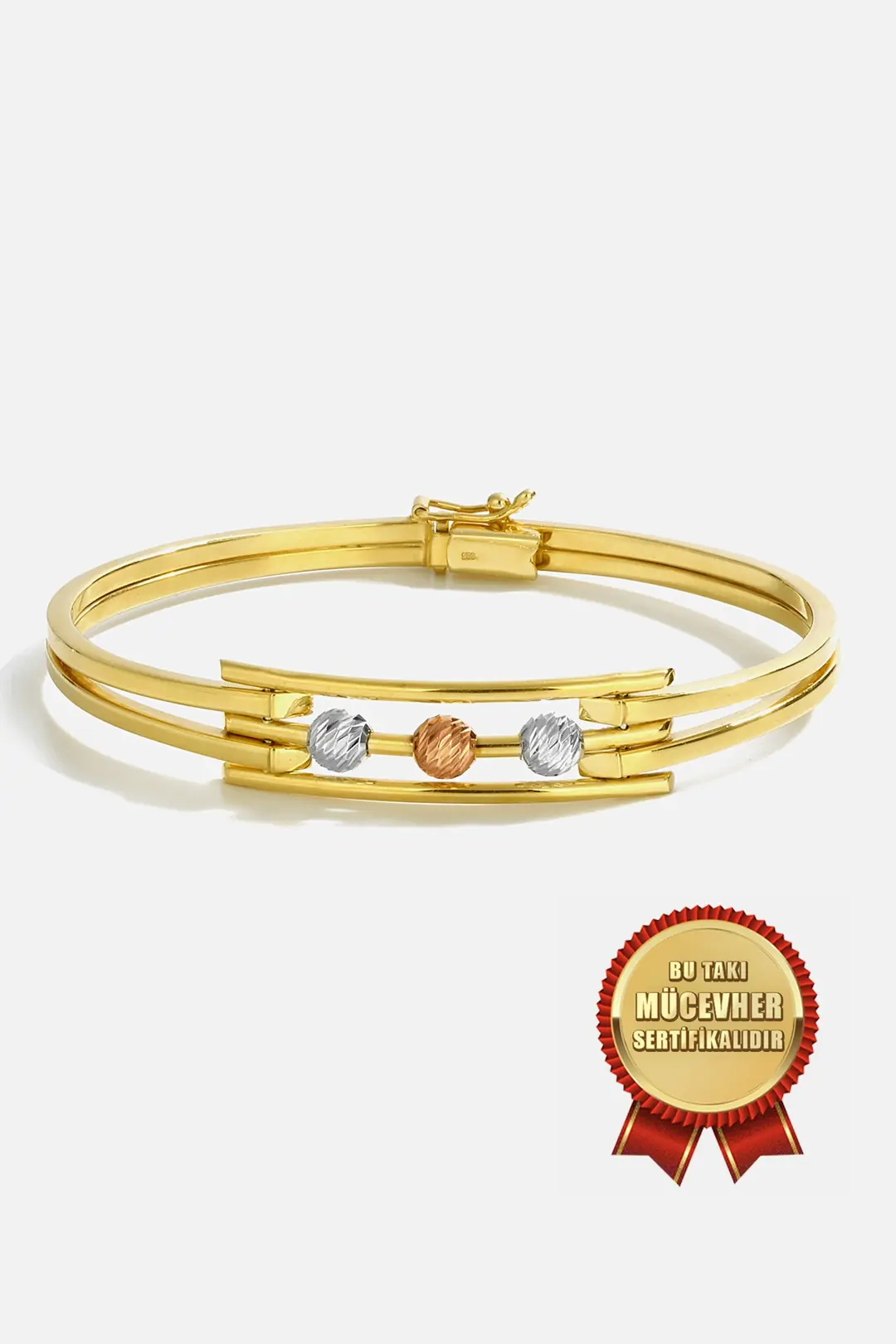 925 K Silver Mikron Gold Plated Kaburga Women's Bracelet