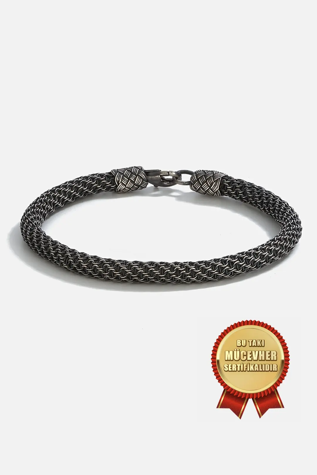 925 K Silver Kazaz Handcrafted Black Oxidized Silindir Men's Bracelet